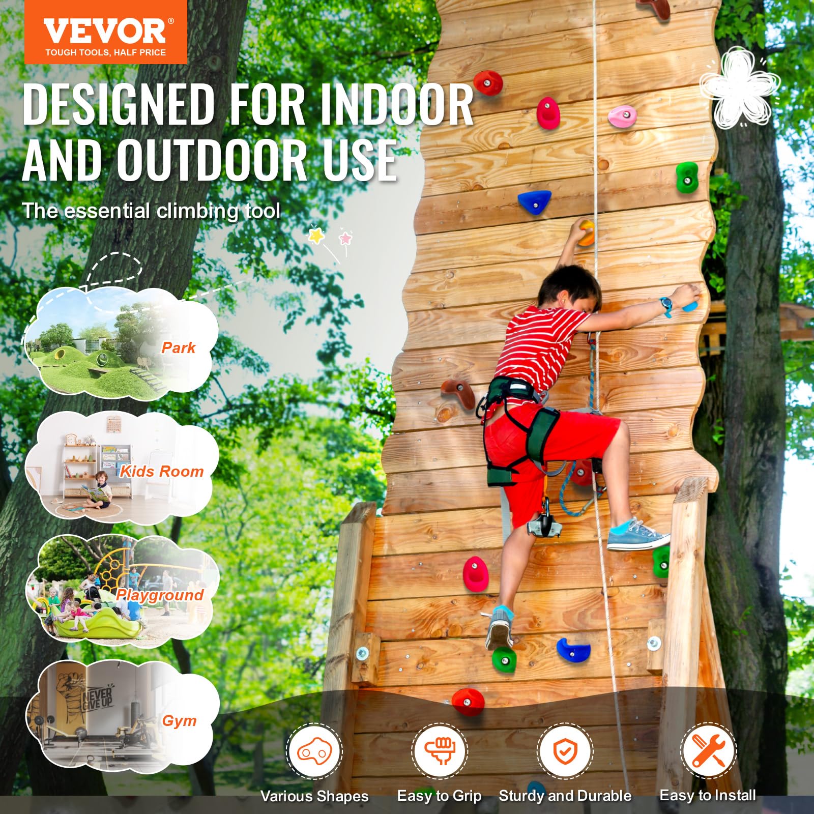 Vevor 32 Rock Climbing Holds For Kids And Adults, Multi-Colored Climbing Rock Wall Grips For Indoor And Outdoor Playground Play