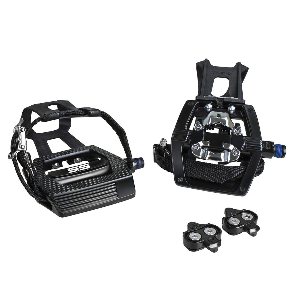 Bv Bike Pedals Shimano Spd/Look Delta Compatible 9/16'' With Toe Clips - Peloton Pedals For Regular Shoes - Toe Cages For Peloto