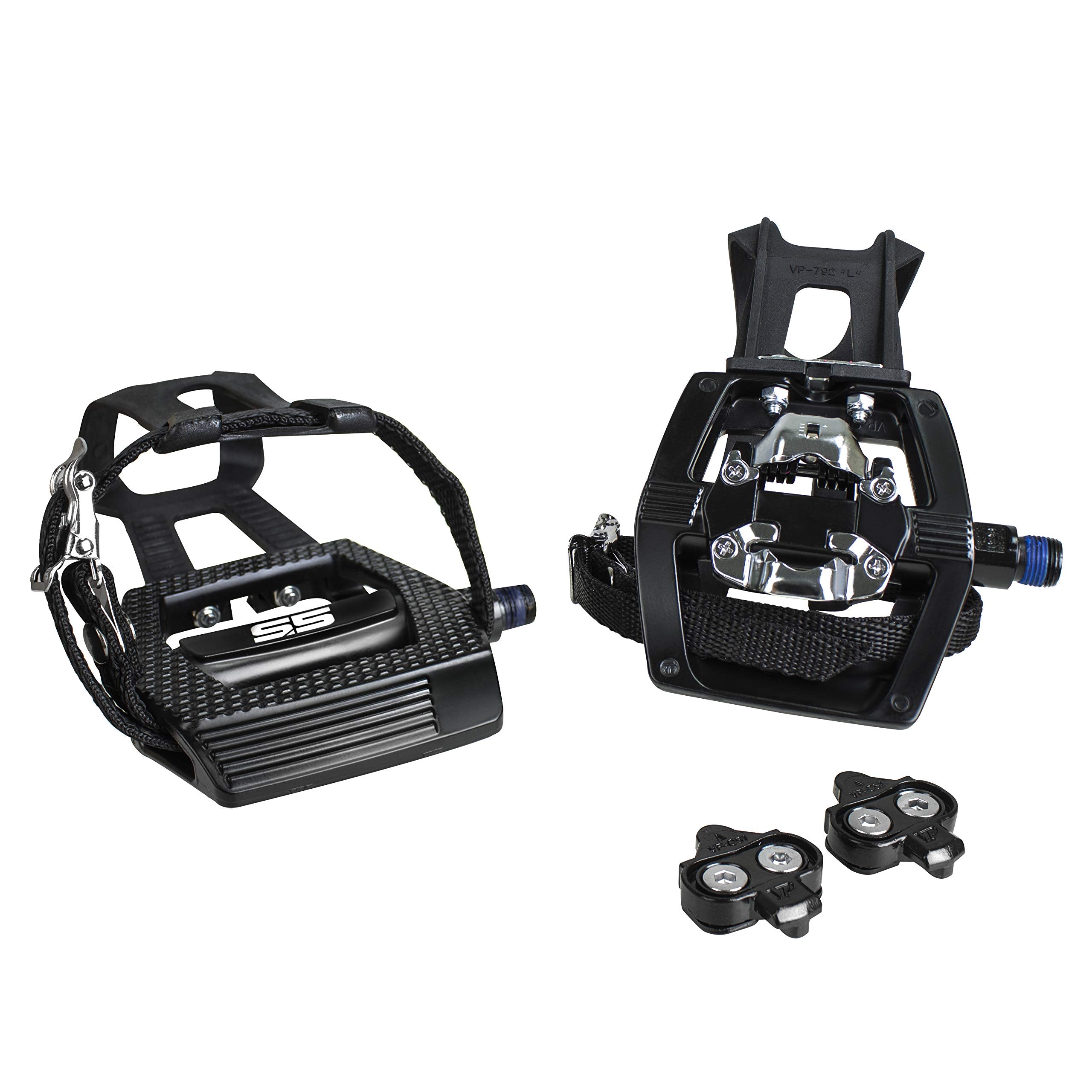 Bv Bike Pedals Shimano Spd/Look Delta Compatible 9/16'' With Toe Clips - Peloton Pedals For Regular Shoes - Toe Cages For Peloto