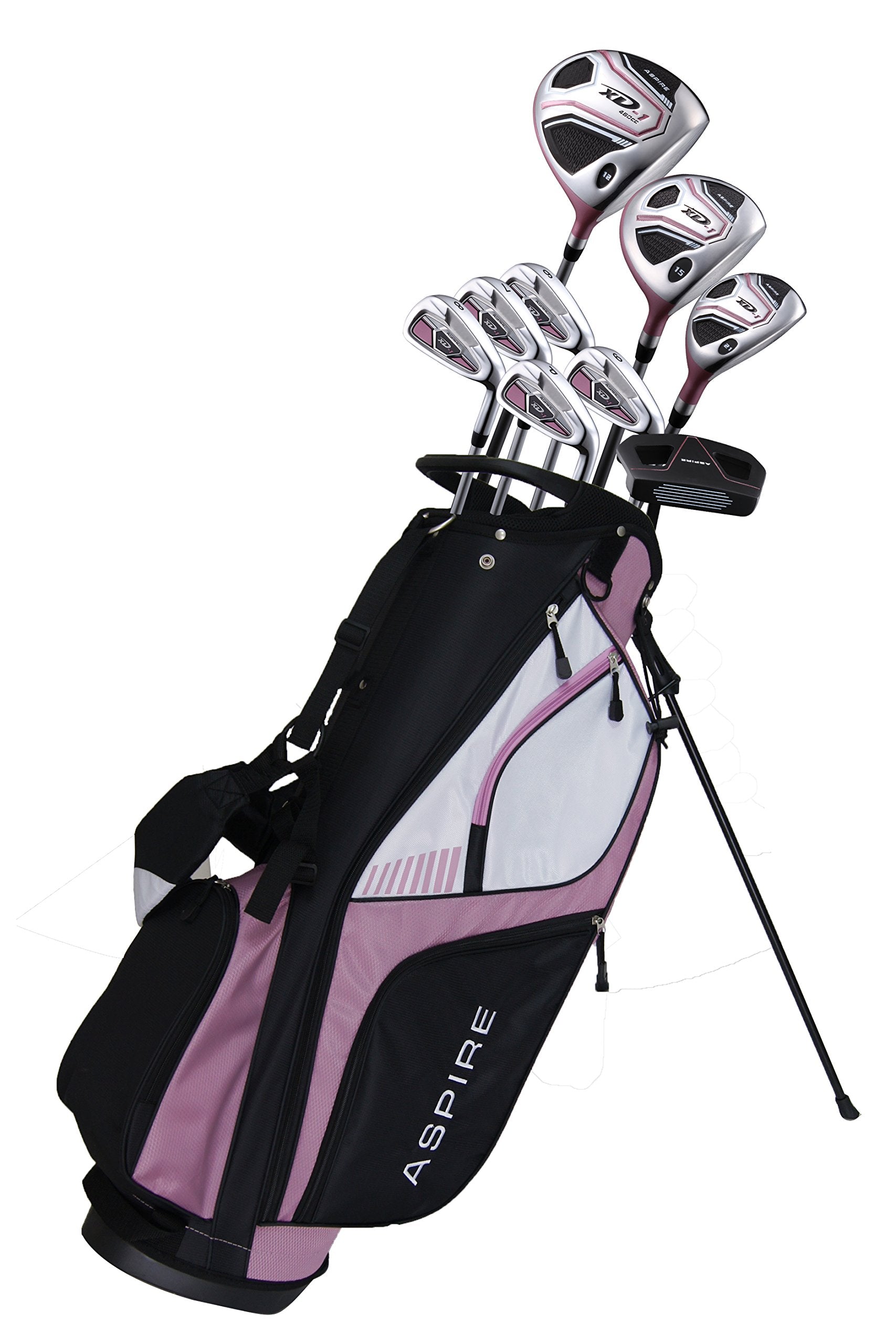 Aspire Xd1 Ladies Womens Complete Golf Clubs Set Includes Titanium Driver, S.S. Fairway, Hybrid, 6-Pw Irons, Putter, Bag, 3 H/Cs