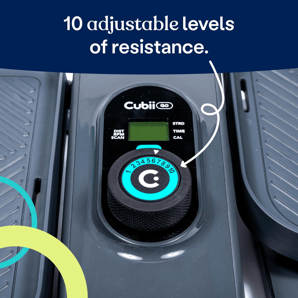Cubii Go Aqua - Compact Whisper Quiet Under Desk Elliptical With Lcd Monitor, Adjustable Resistance, Portable Design With Telesc