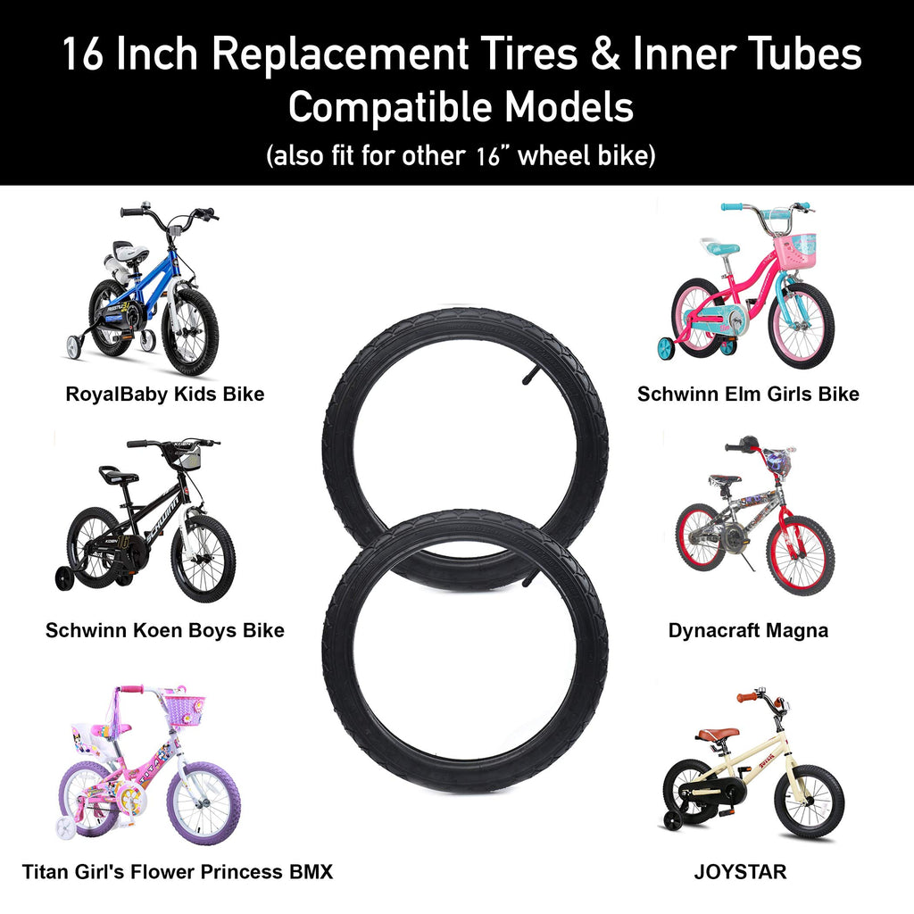 (Combo Set-2) Calpalmy 16'' X 1.75/1.95'' Kids Bike Replacement Tires And Inner Tubes Set - 2 Tires And 2 Inner Tubes Compatible