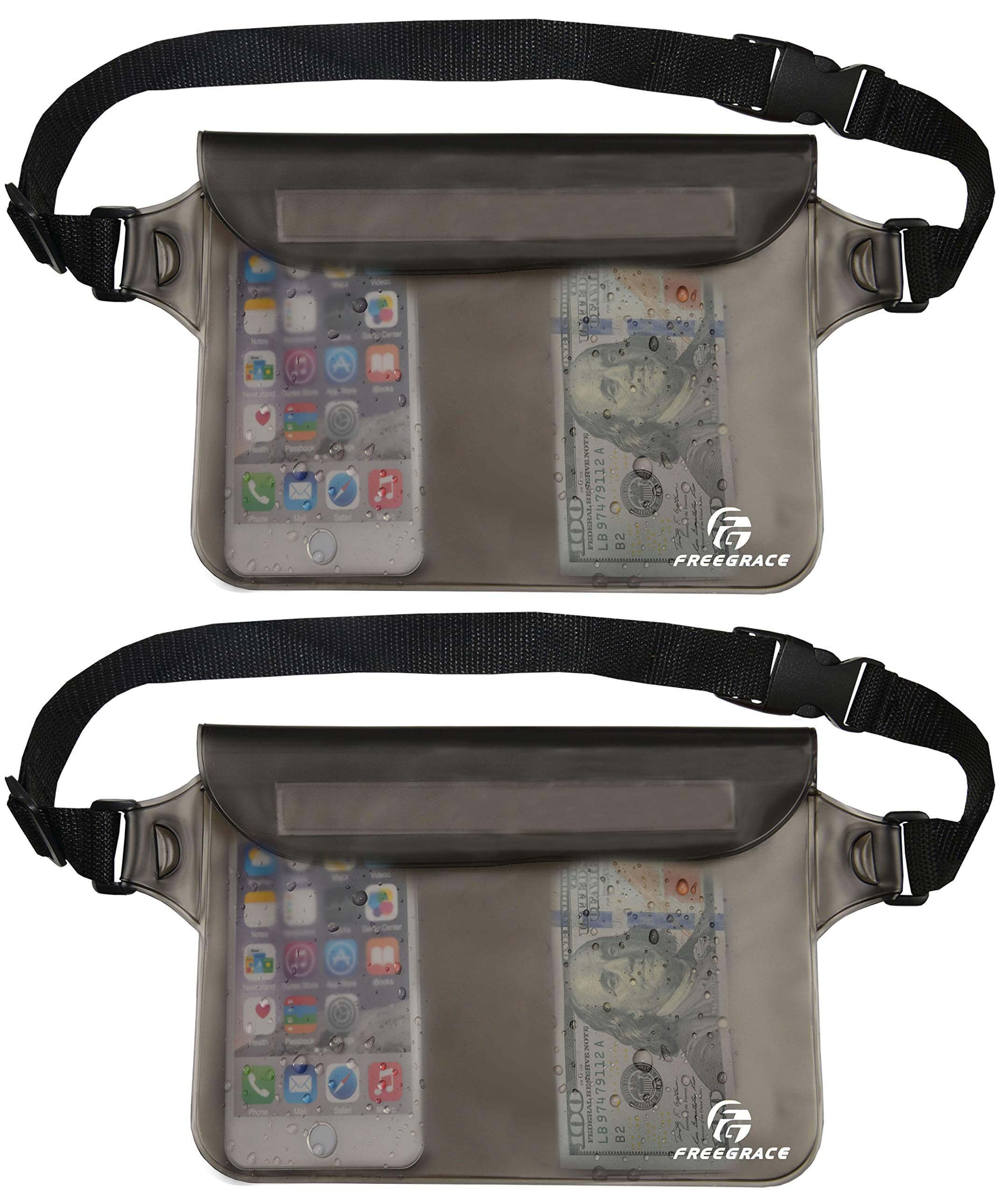 Freegrace Waterproof Pouches Set with Waist Strap - Keep Your Phone and Valuables Dry and Safe - Waterproof Dry Bags for Boating