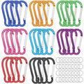 H&W 1.8 32 Pcs Small Carabiner Clip, Carabiner Keychain Gourd Ring 8 Colors,Aluminum Durable Spring Snap Hook With Gift Steel Ri