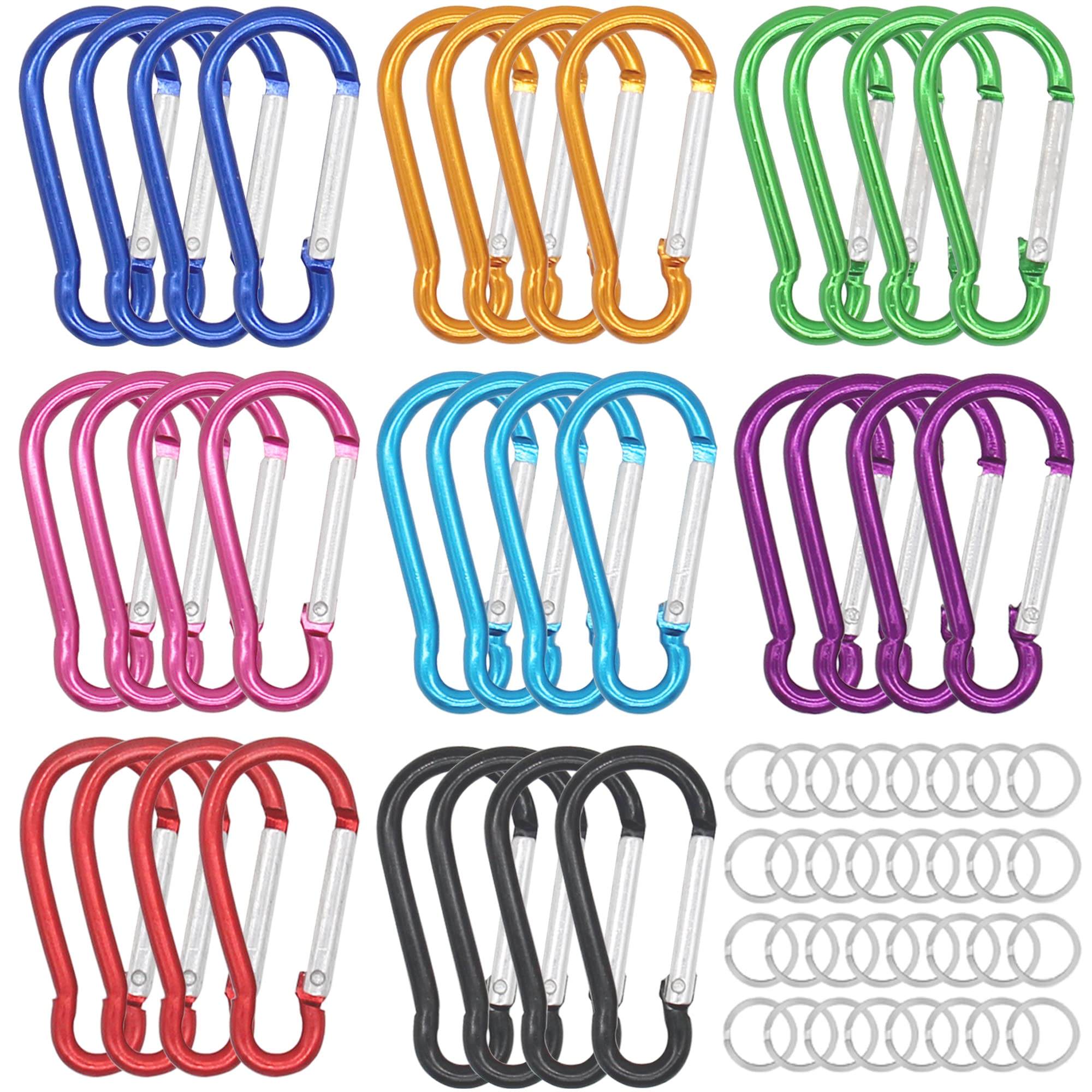 H&W 1.8 32 Pcs Small Carabiner Clip, Carabiner Keychain Gourd Ring 8 Colors,Aluminum Durable Spring Snap Hook With Gift Steel Ri
