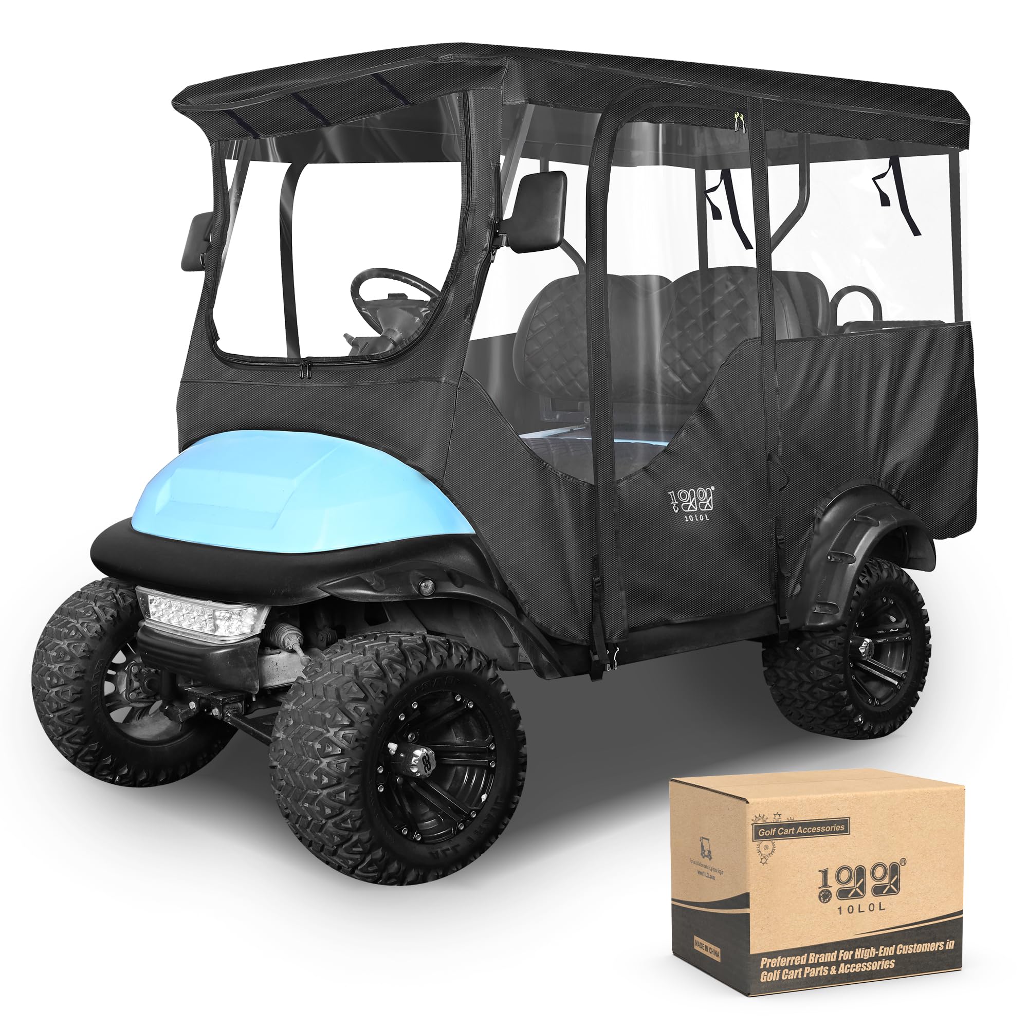 10L0L 4 Passenger Golf Cart Driving Enclosure For Club Car Precedent With Extended Roof Up To 81'', 4-Sided Clear Window 420D Ra