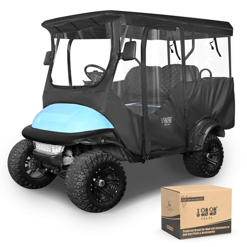 10L0L 4 Passenger Golf Cart Driving Enclosure For Club Car Precedent With Extended Roof Up To 81'', 4-Sided Clear Window 420D Ra