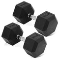Fitvids Rubber Encased Hex Dumbbell, Hand Weights Set of 2 with Anti-Slip Cast Iron Grip for Strength Training, 50 LB Pair