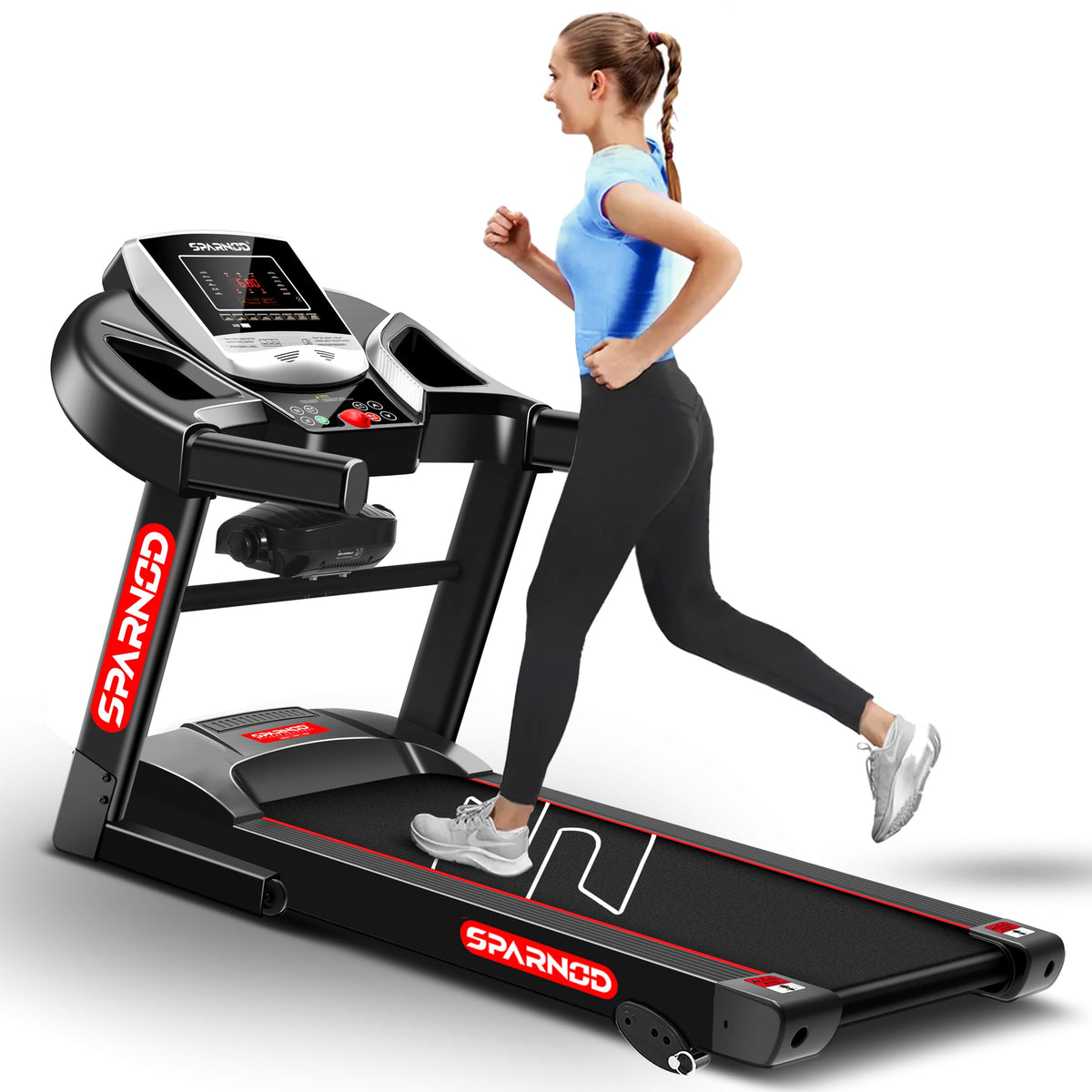 Sparnod Fitness Sth1200Mf Multifunction Foldable Treadmill For Home Use, 4 Hp Peak Dc Motor, BuiltIn Massager, 12 Preset Progr