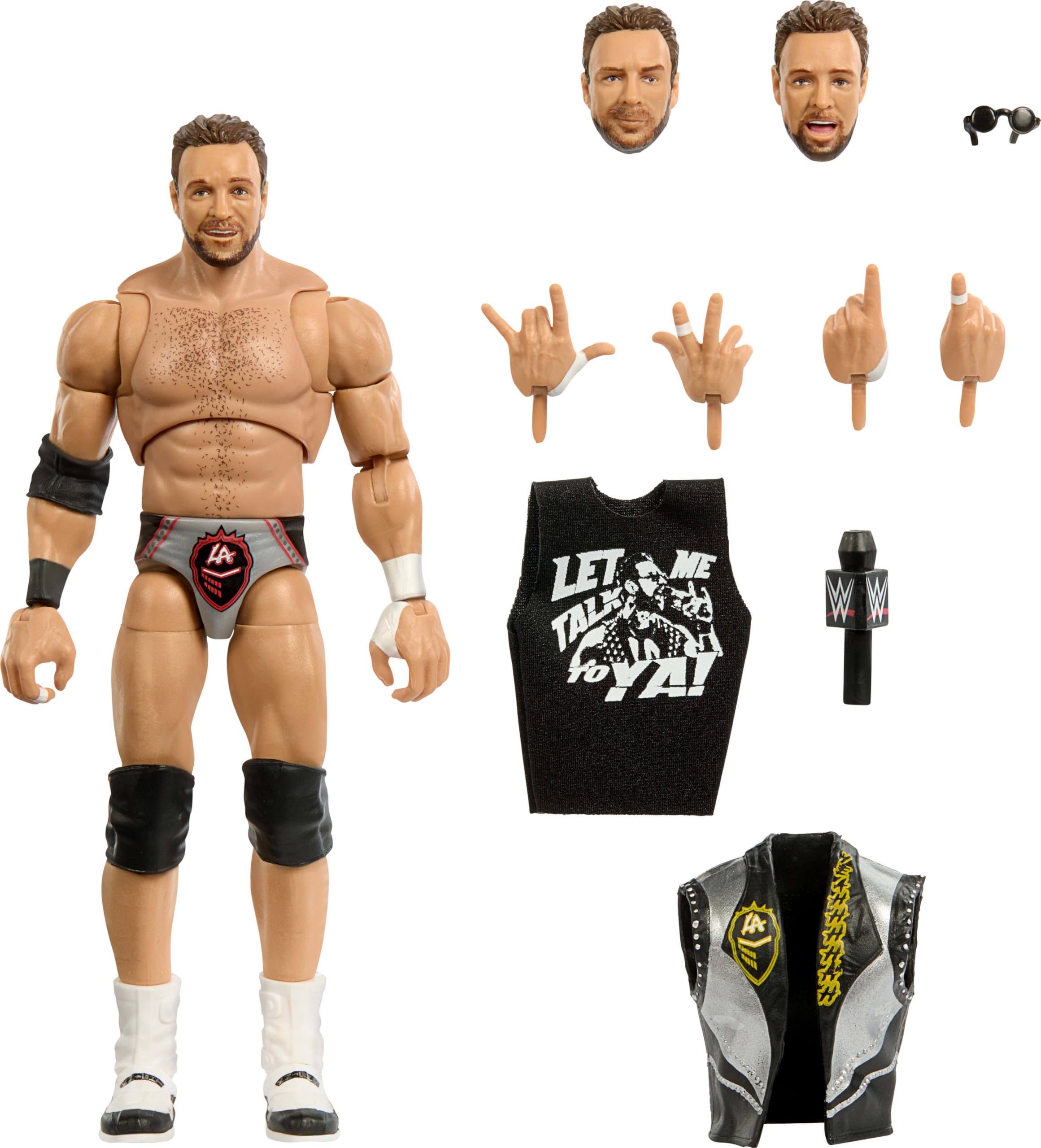Mattel WWE Ultimate Edition Action Figure & Accessories, 6-inch LA Knight Collectible Set, Swappable Heads & Hands, 30 Articulat