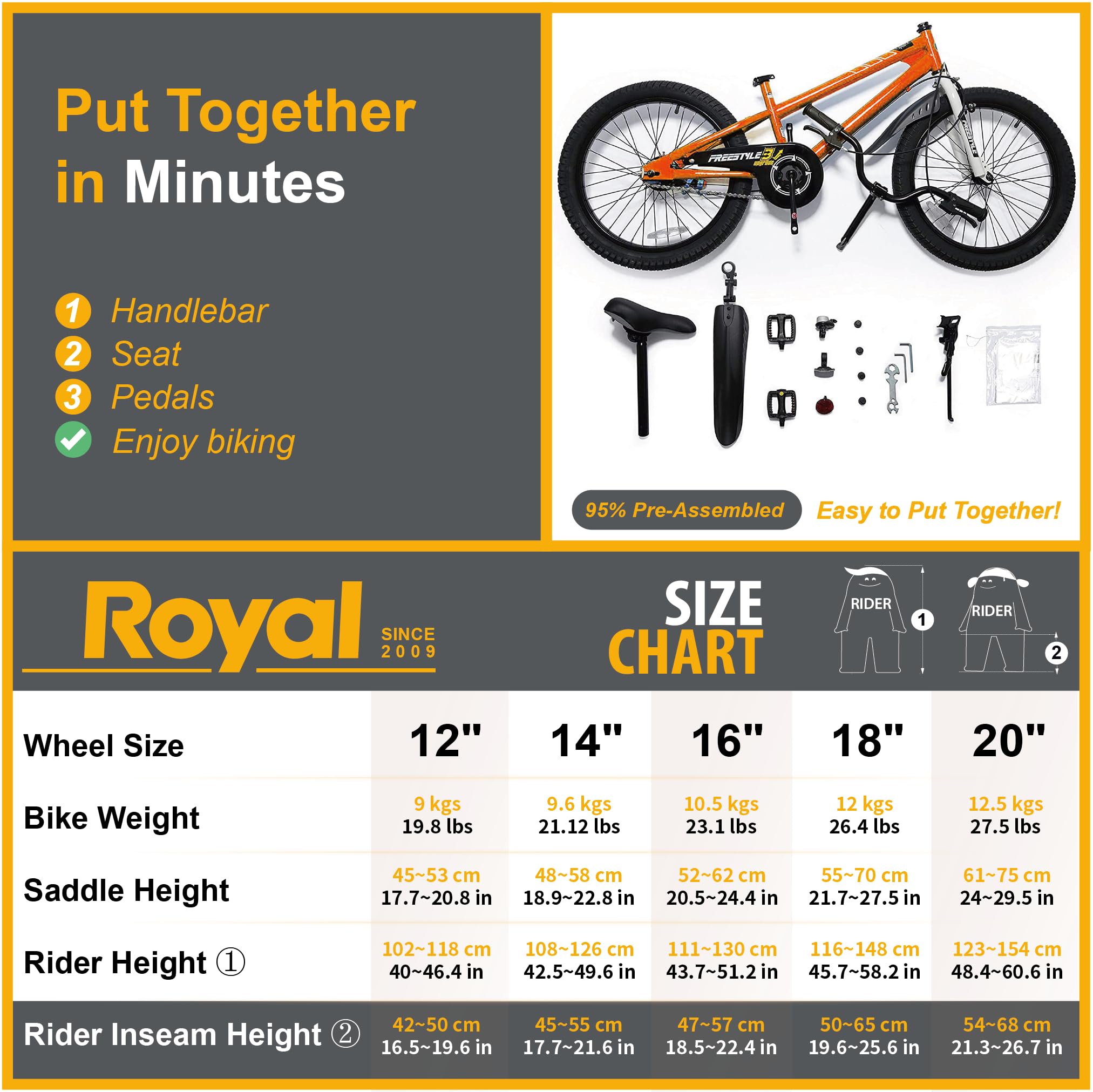 Royalbaby Kids Bike Boys Girls Freestyle Bmx Bicycle With Kickstand Gifts For Children Bikes 20 Inch Orange (Rb20B-6O)