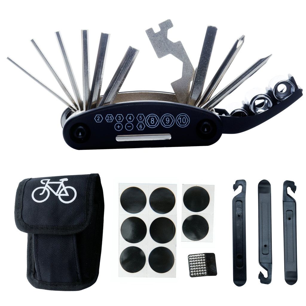 Daway B32 Bike Repair Tool Kits - 16 In 1 Multi Function Bicycle Mechanic Fix Tools Set Bag, Glueless Tire Tube Patches & Tire L