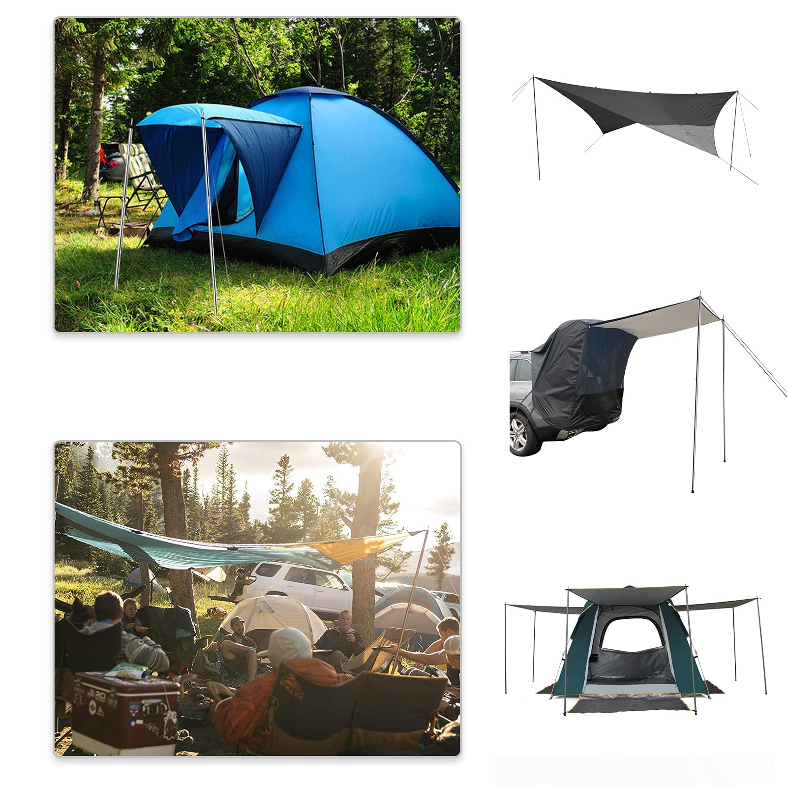Komclub Telescoping Tent Poles Adjustable Tarp Poles Camping Stainless Steel Lightweight Tent Poles For Trap Sun Sails Canopy Aw