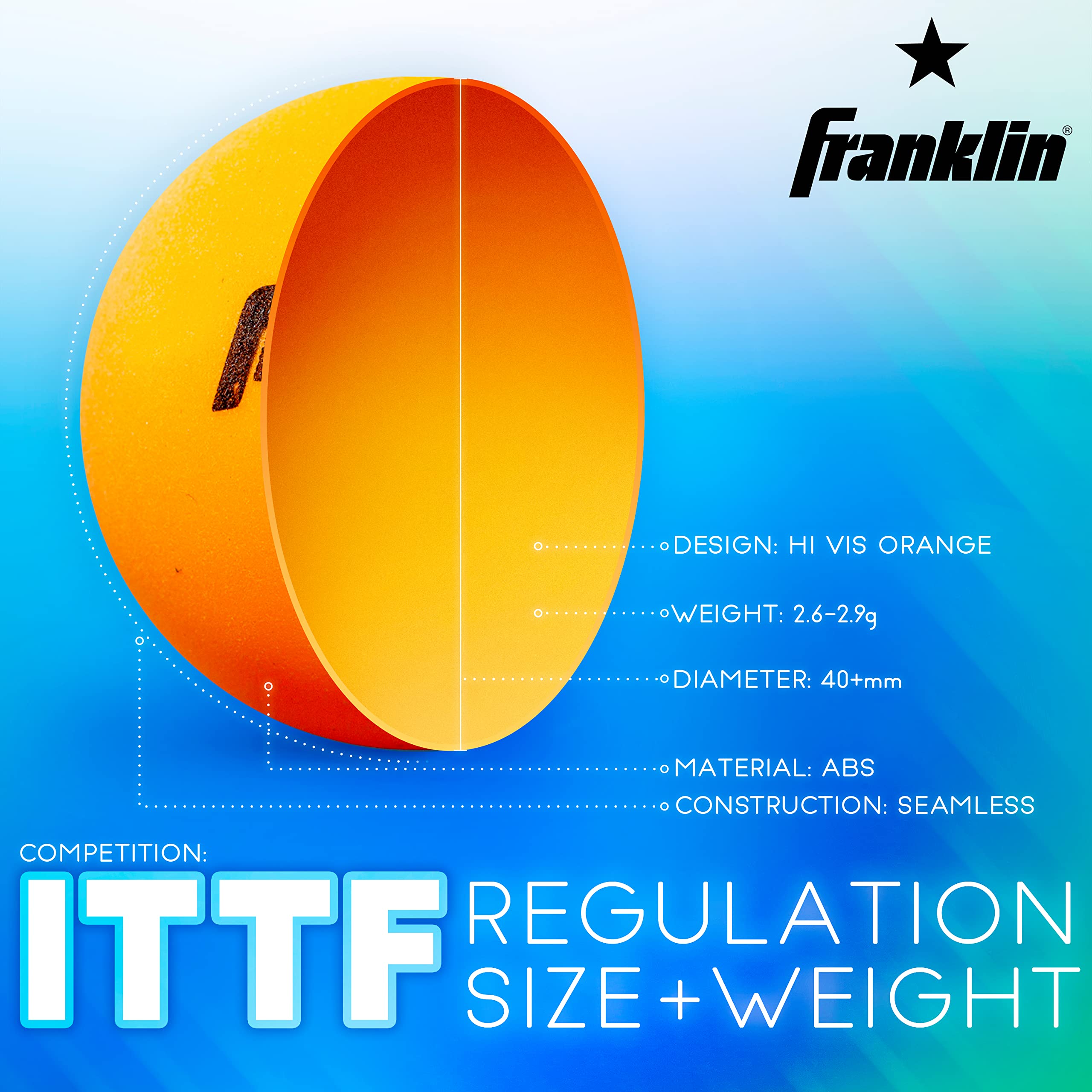 Franklin Sports Ping Pong Balls - Official Size + Weight Orange 40Mm Table Tennis Balls - One Star Professional Ping Pong Balls
