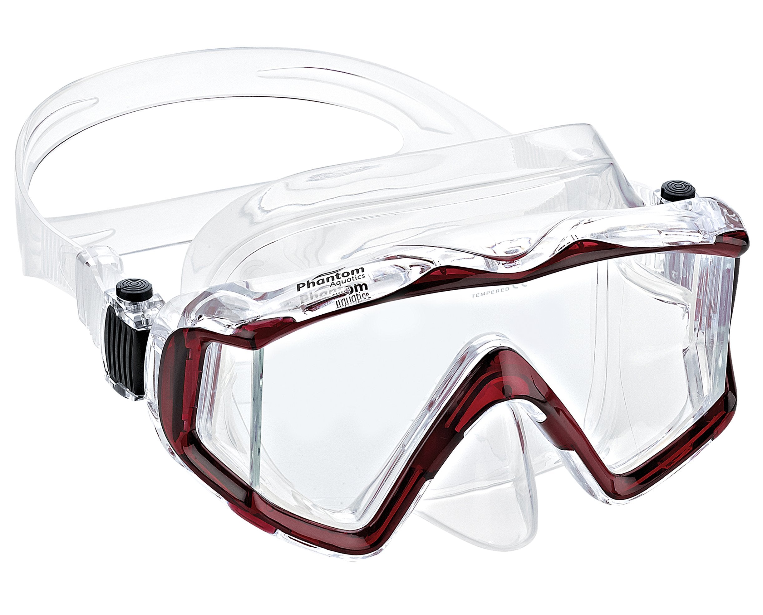 Phantom Aquatics Panoramic Scuba Snorkeling Dive Mask, Red