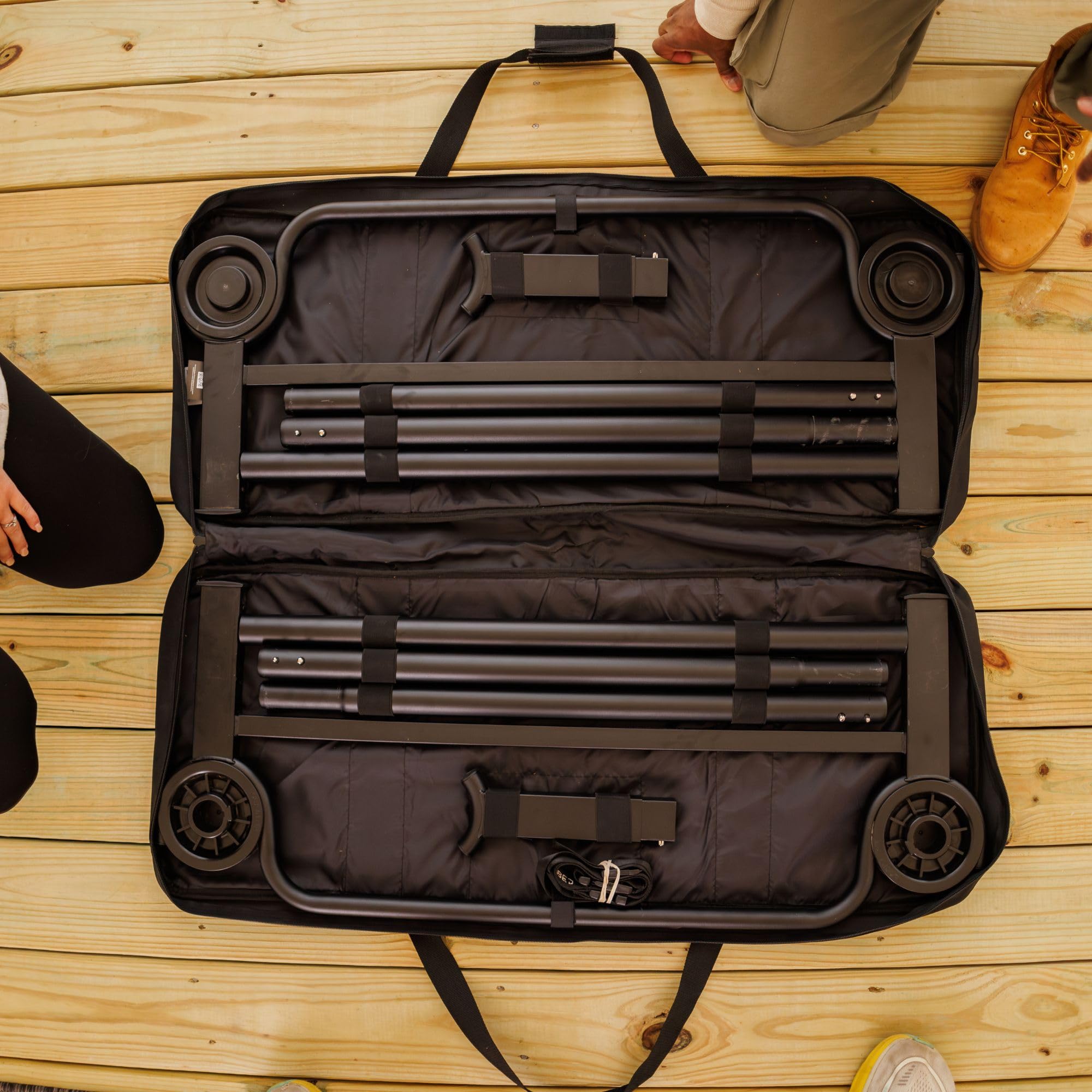 Disc-O-Bed Large Outdoor Convertible 2 Person Bench And Double Camping Cot Portable Bed Bunk System For Adults, Black