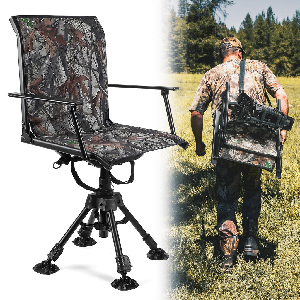 Kemimoto 360 Degree Silent Swivel Blind Hunting Chair, 320 Lbs Camo Height Adjustable Quick Folding Portable Comfortable Hunting