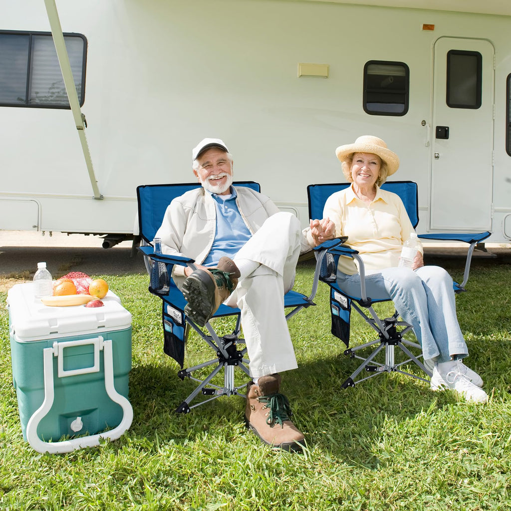 Goplus Swivel Camping Chair, Portable Lawn Chair For Adults W/Cup Holder & Carrying Bag, Folding 360-Degree Free Rotation Chair
