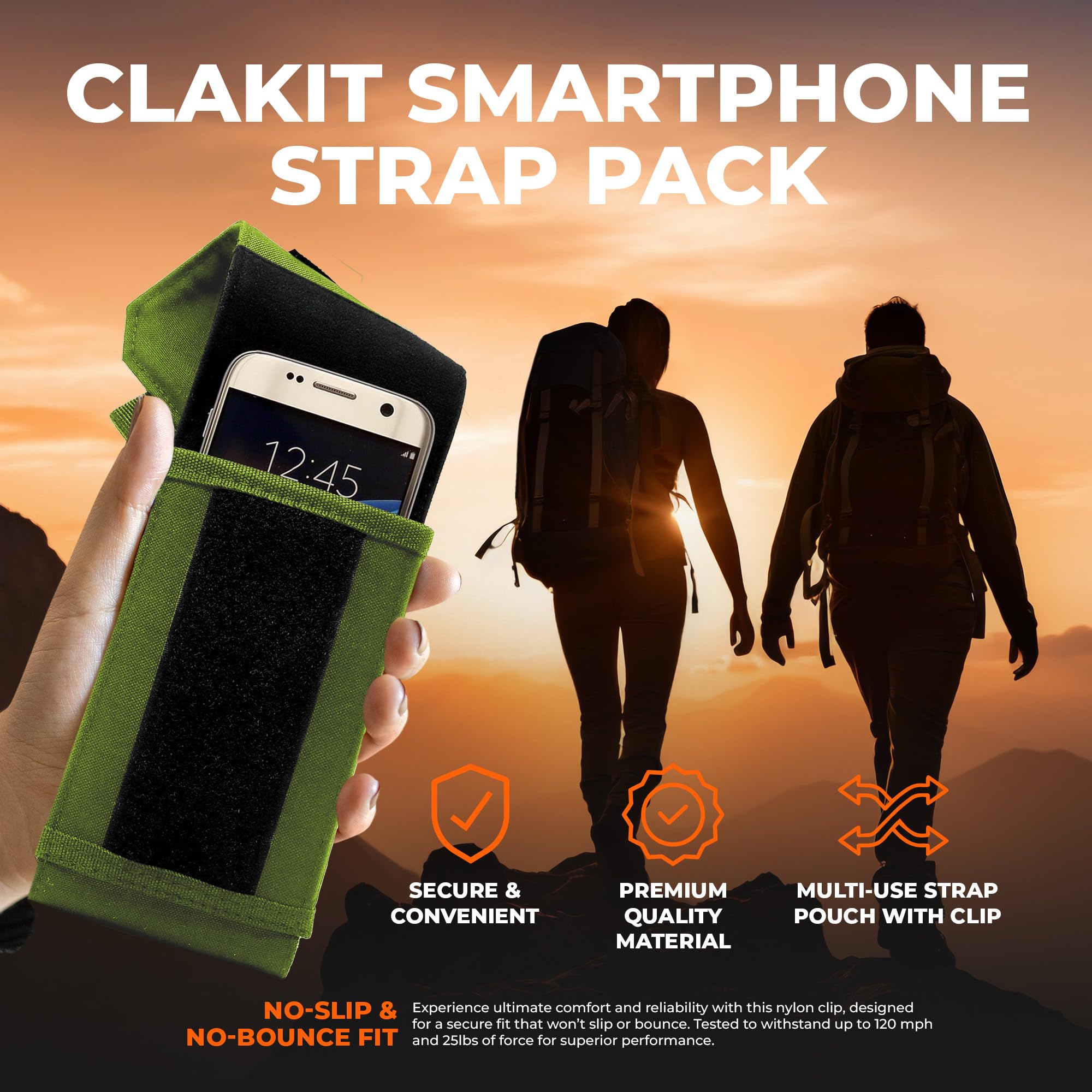 Clakit Smartphone Strap Pack - Backpack Shoulder Strap Pocket (Olive) - Backpack Attachment For Hikers, Travelers, Students, And