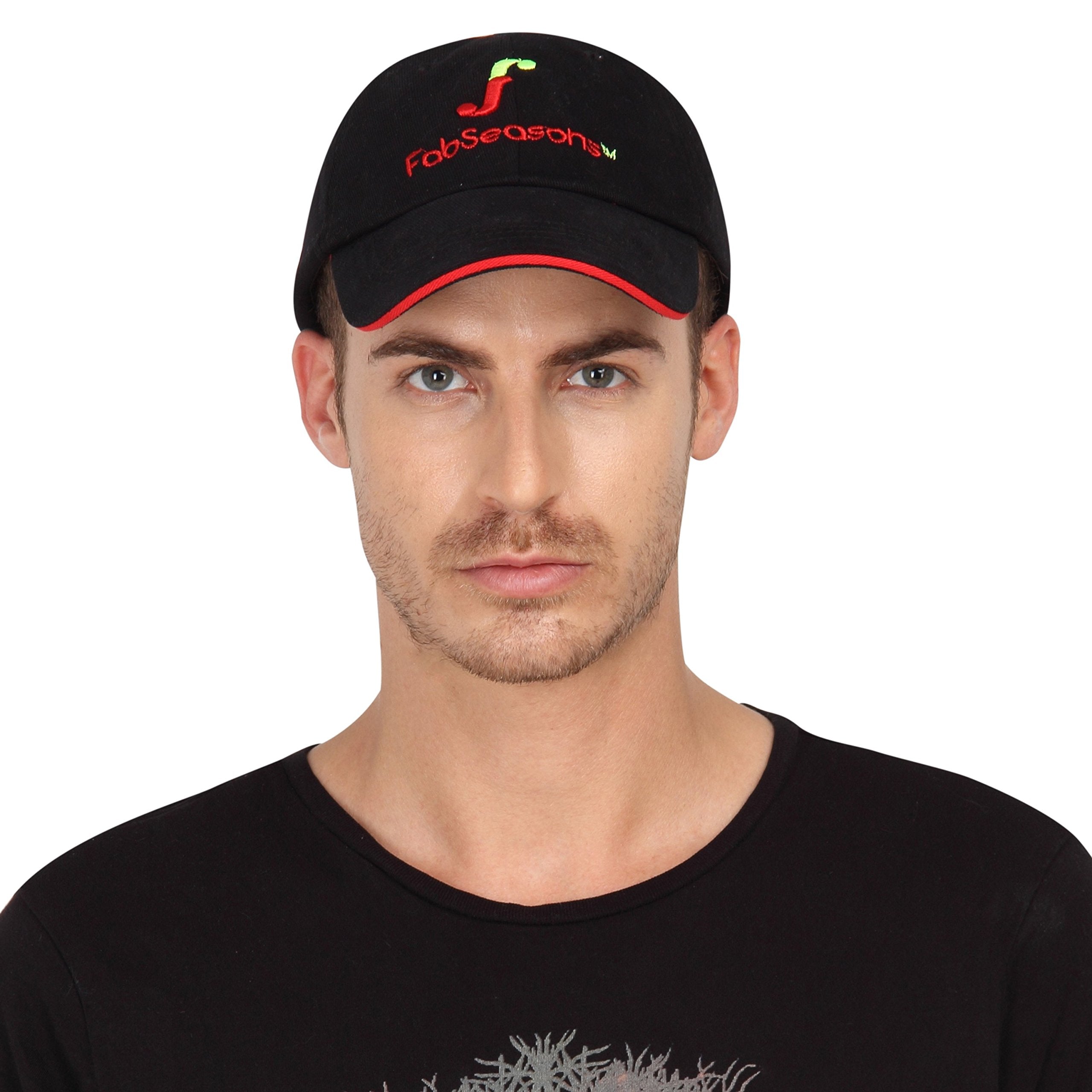 Fabseasons Black Cotton Unisex Adjustable Size Summer Cap