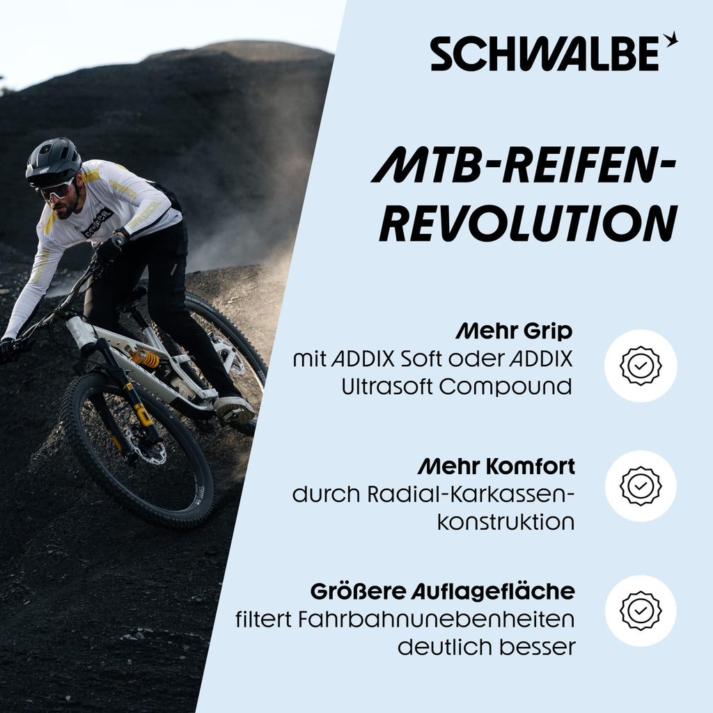 Schwalbe Mtb Bicycle Tyres - 27.5 X 2.50-63-584 - More Grip, More Comfort And More Safety - Radial, E-Bike Tyres, E-Mtb Tyres, M