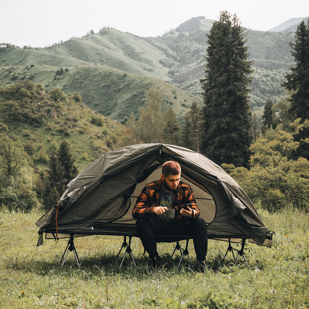 Night Cat Camping Cot Tent - Waterproof 1-Person Off-Ground Combo Cot Bed For Adults Portable Easy Set-Up Tent