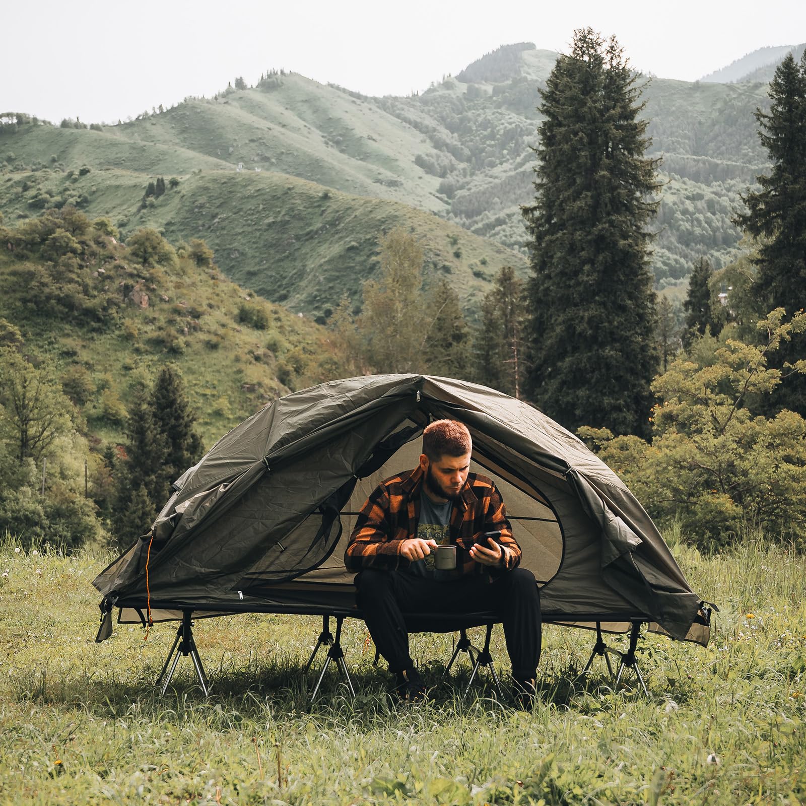 Night Cat Camping Cot Tent - Waterproof 1-Person Off-Ground Combo Cot Bed For Adults Portable Easy Set-Up Tent