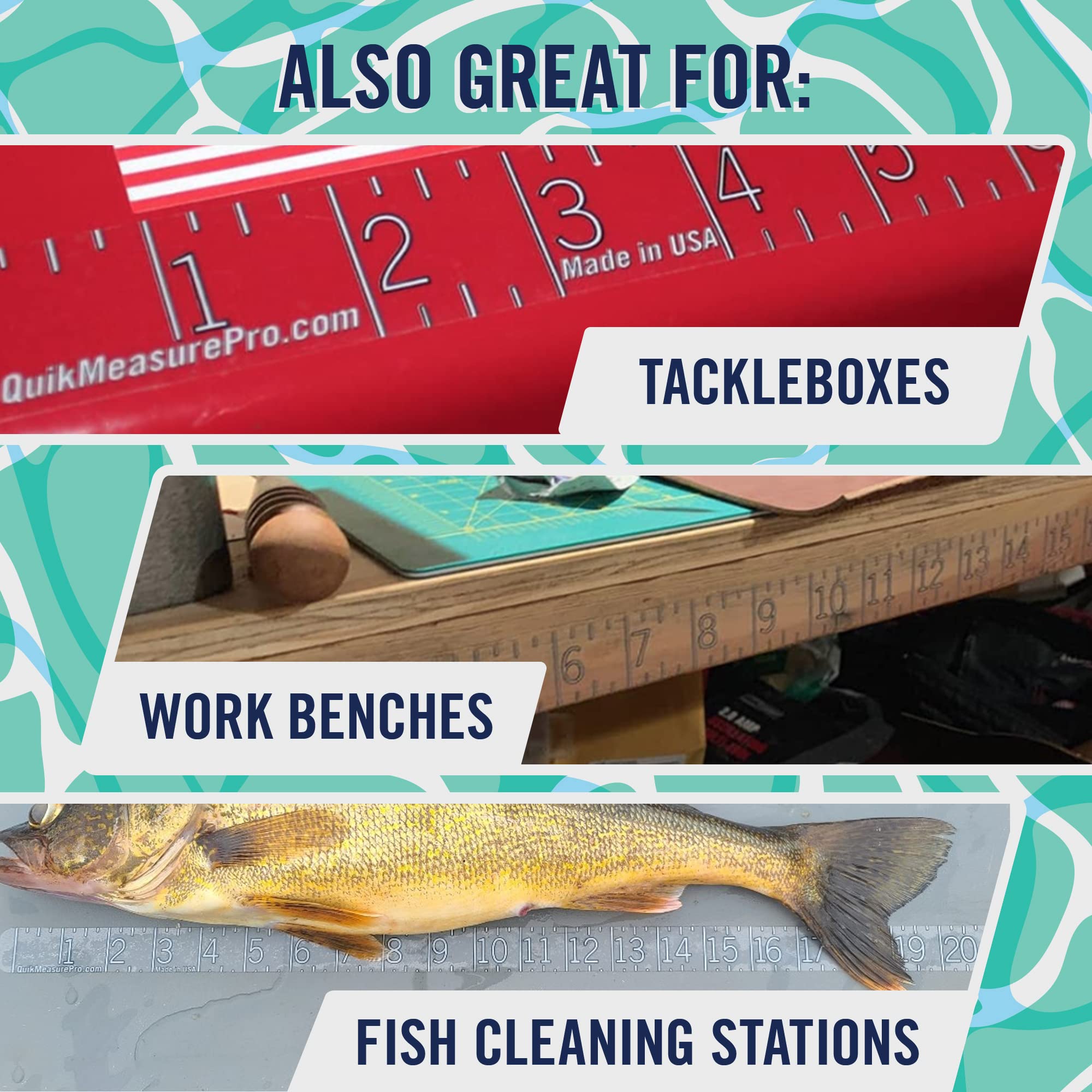 Quik Measure Pro Fish Rulers - 36'' Boat Ruler Fish Measuring Sticker - Transparent Waterproof Decal Tape Measure - Made In Usa