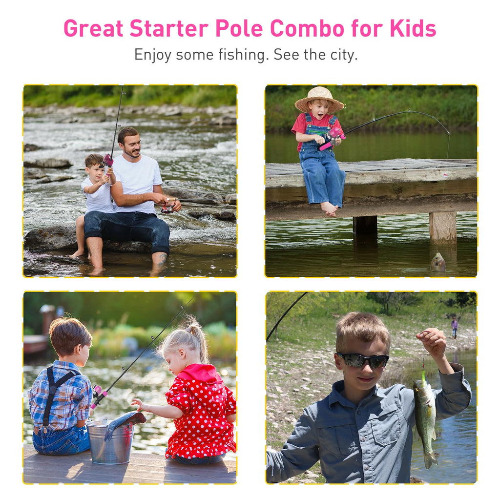 Kids Fishing Pole Kit, 59'' Telescopic Rod And Reel Beginner Combo With Spincast Reel,Tackle Box, Carrier Bag,Fishing Gear For B