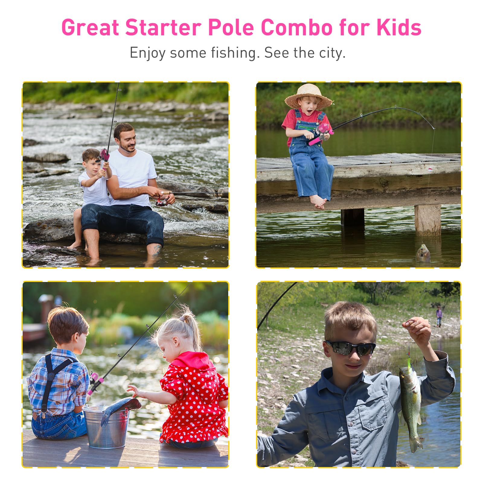 Kids Fishing Pole Kit, 59'' Telescopic Rod And Reel Beginner Combo With Spincast Reel,Tackle Box, Carrier Bag,Fishing Gear For B