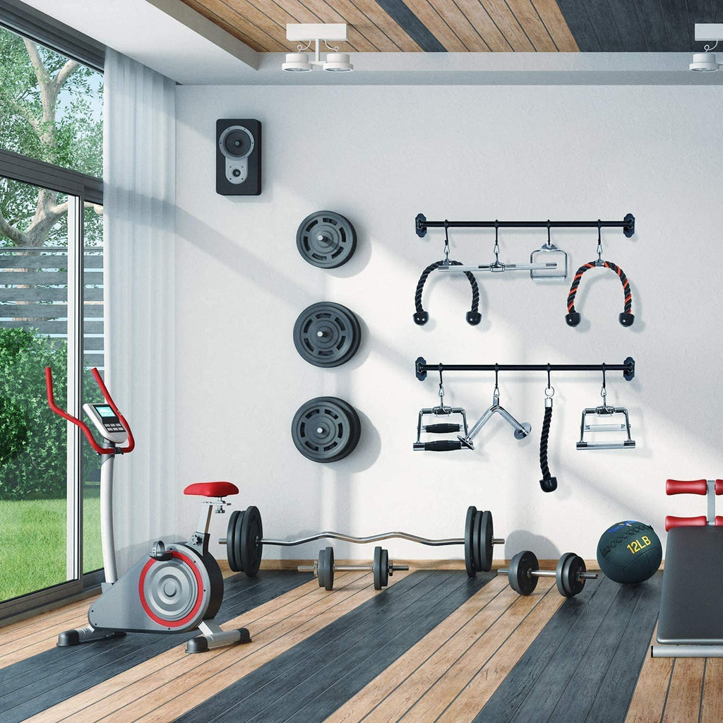 Yes4All Combo Double D Handle Cable Attachment, Tricep Ropetricep Pull Down Rope, Rotating Straight Bar, And V-Shaped Bar Handle