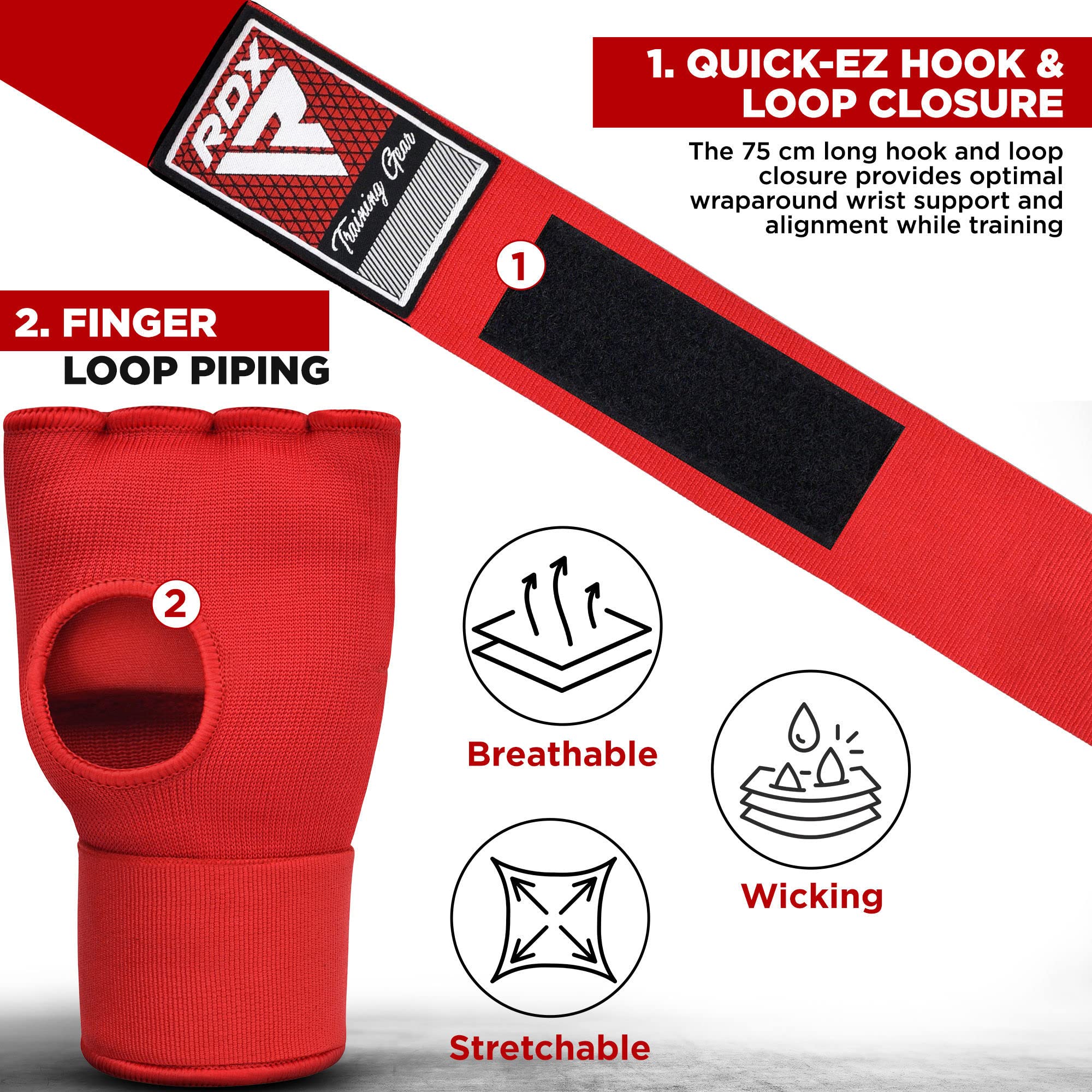 Rdx Training Boxing Inner Gloves Hand Wraps Mma Fist Protector Bandages Mitts,Red,Small