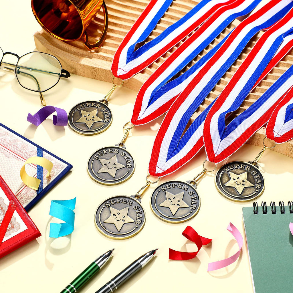 Remuuly Super Star Award Medals Bulk 2 ' ' Gold Medals Award Medallion With Neck Ribbon Metal Trophy Prize Gift For Competition