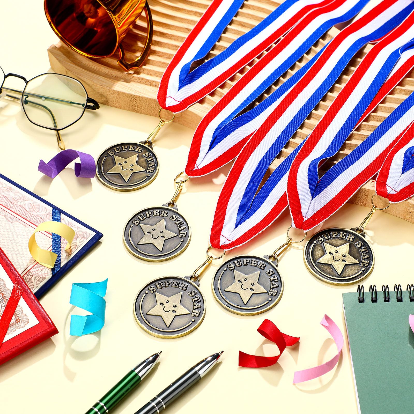 Remuuly Super Star Award Medals Bulk 2 ' ' Gold Medals Award Medallion With Neck Ribbon Metal Trophy Prize Gift For Competition
