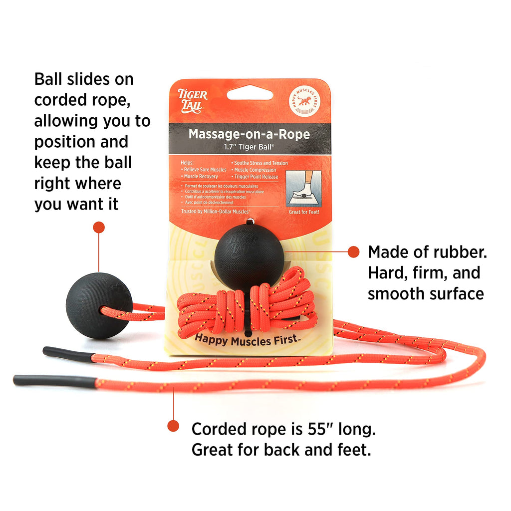 Tiger Tail Tiger Ball 1.7 Foam Roller Ball + 50   + Corded Rope - Deep Tissue Massage Ball: Feet, Legs, Neck, Back - Trigger Poi