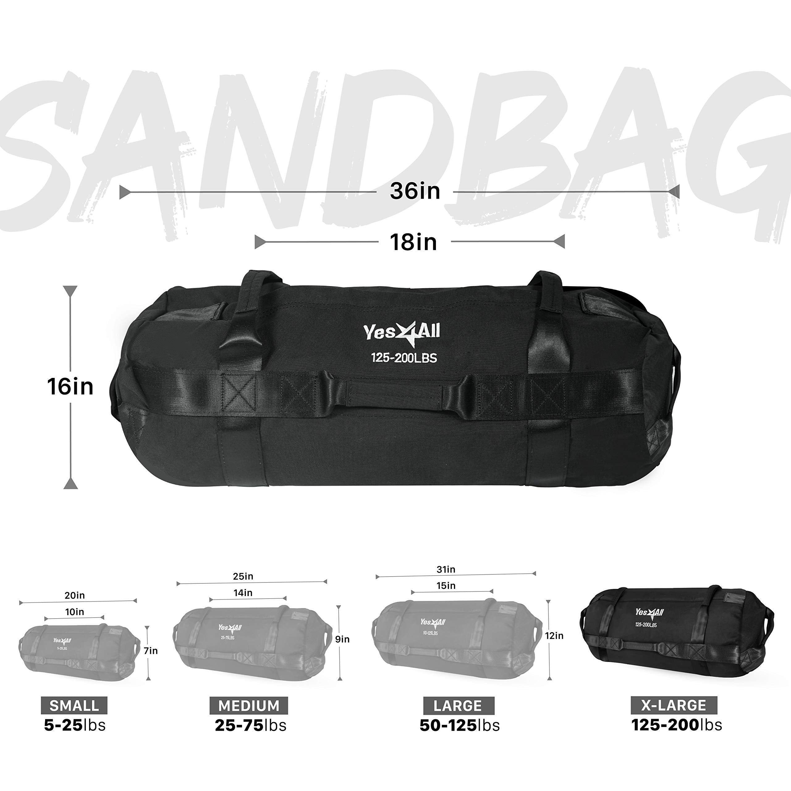 Yes4All Workout Sandbags, Heavy Duty Sandbags For Fitness, Conditioning, Mma & Combat Sports - Black - Xl