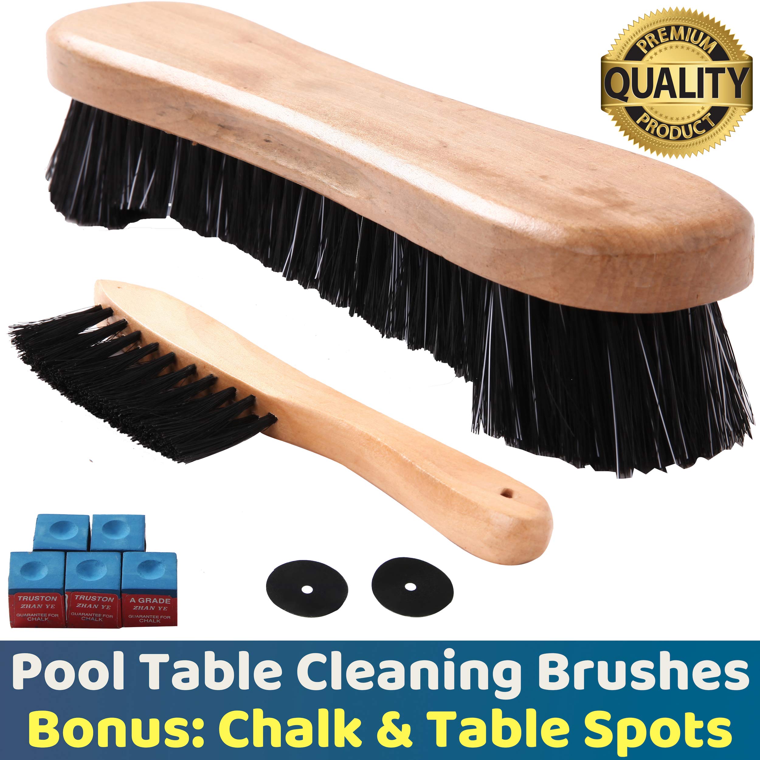 Billiard Pool Table Brushes For Rail Cleaning - Bonus Cue Chalk Cubes And Pool Table Spot Dot Stickers