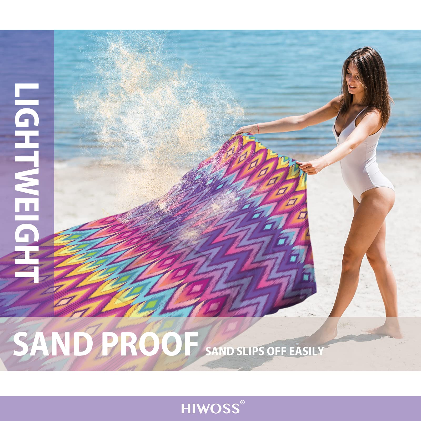 Hiwoss Beach Blanket Waterproof Sandproof Oversized 95   X 80   ,Sand Free Beach Mat With Corner Pockets,Portable Mesh Bag For B