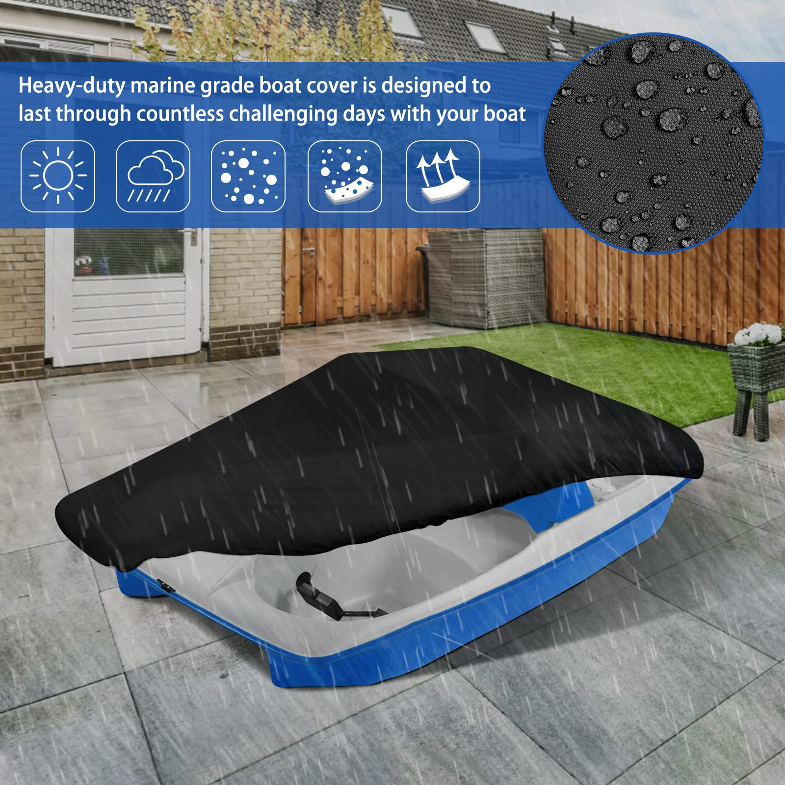 Icover Pedal Boat Cover, Fits 3 Or 5 Person Pedal Boat Water Proof Heavy Duty Paddle Boat Cover, Black