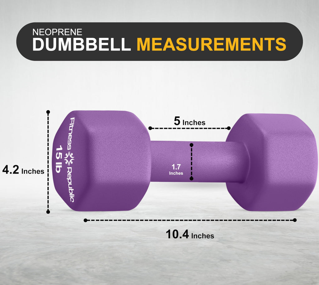 Fitness Republic 15Lb Neoprene Workout Dumbbells Set Of 2 - Non Slip, Anti Roll Exercise & Fitness Dumbbells - Hex Shaped Hand W