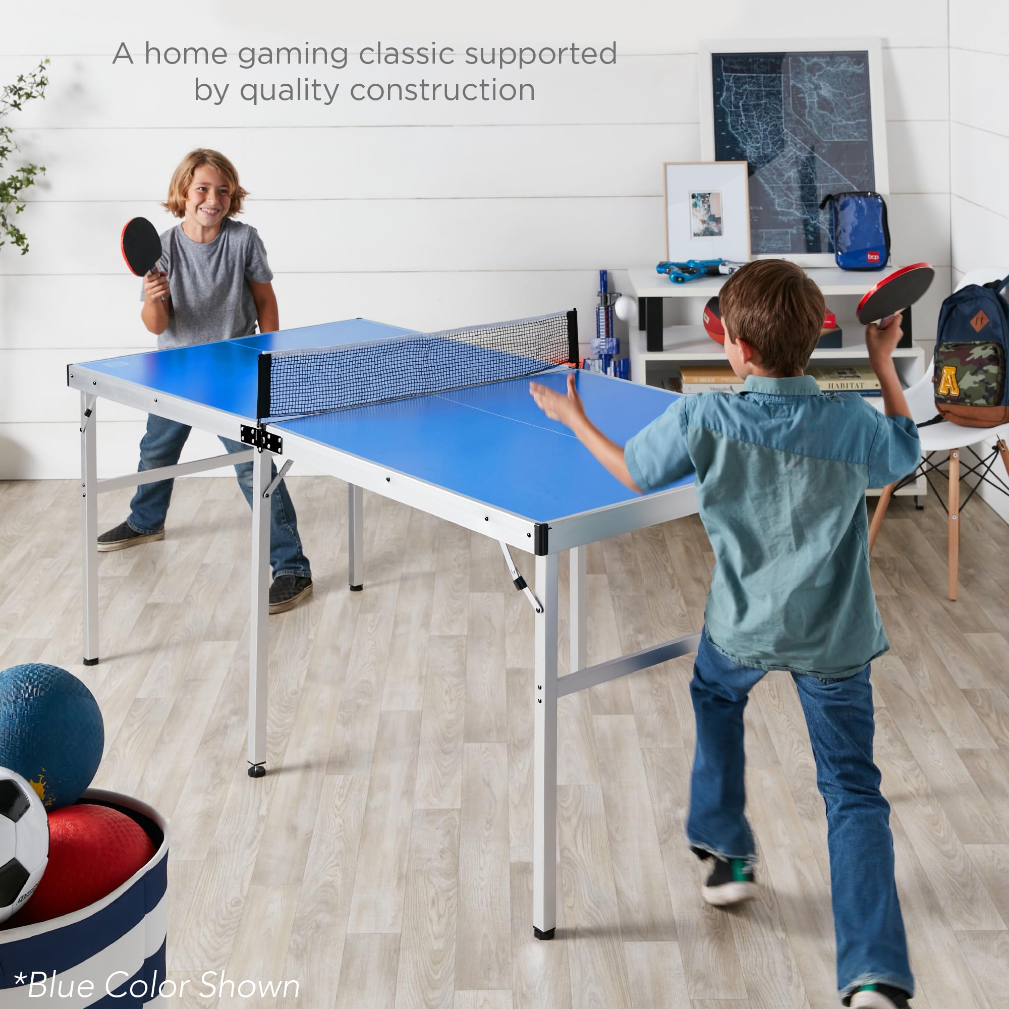 Best Choice Products 6X3Ft Portable Ping Pong Table, Mid-Size Folding Indoor Outdoor Table Tennis W/ 2 Paddles, 4 Balls Included