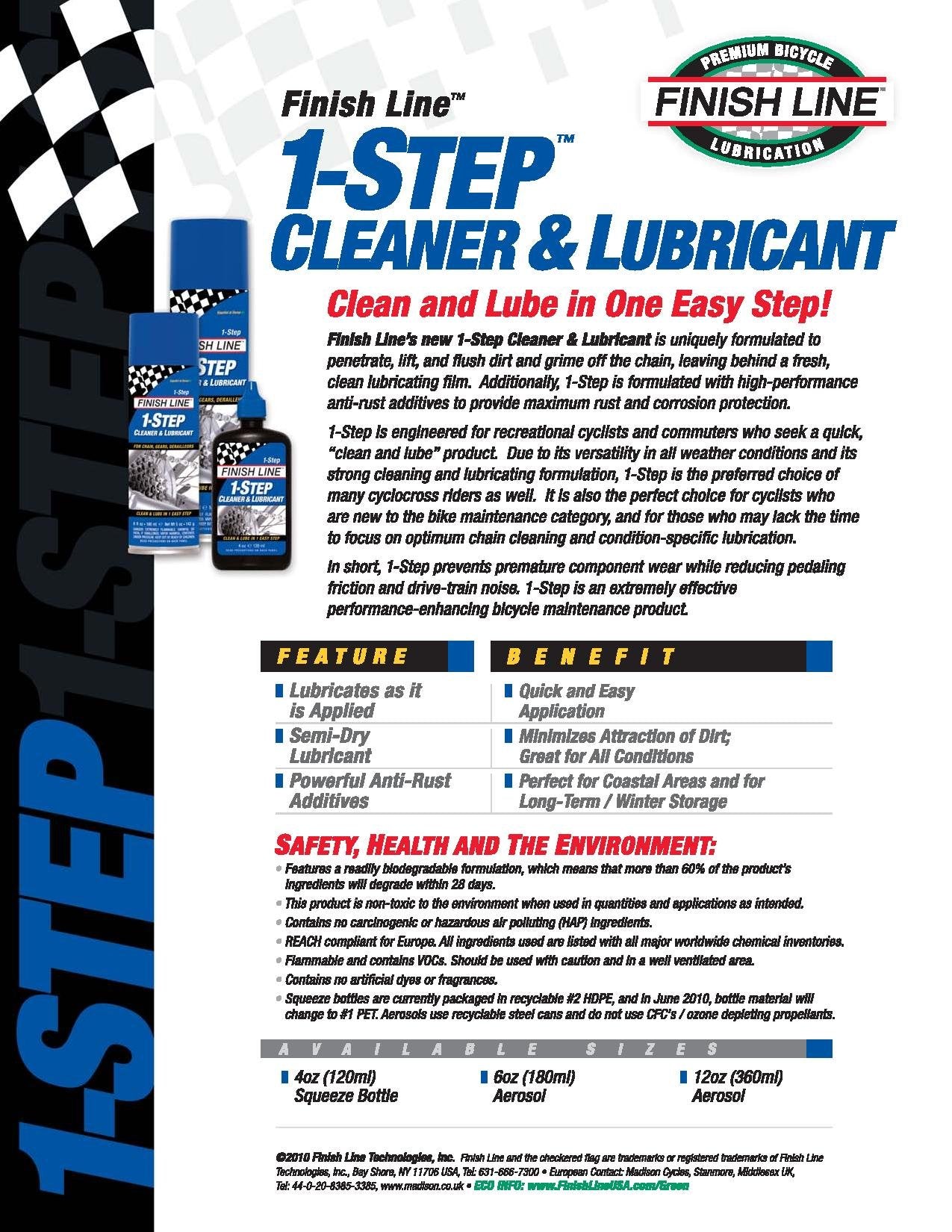 Finish Line 1-Step Bicycle Chain Cleaner And Lubricant, 17-Ounce Aerosol Spray
