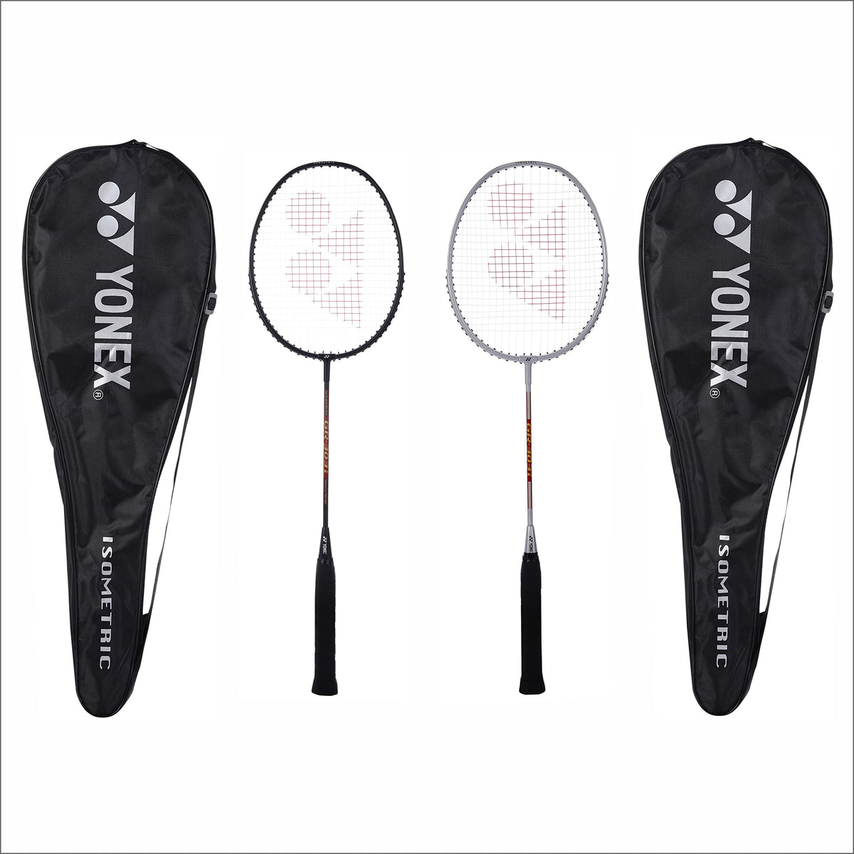YONEX Aluminium Badminton Racquet Gr 303I Made in India Pack of 2 with Full Cover (Black/Silver)