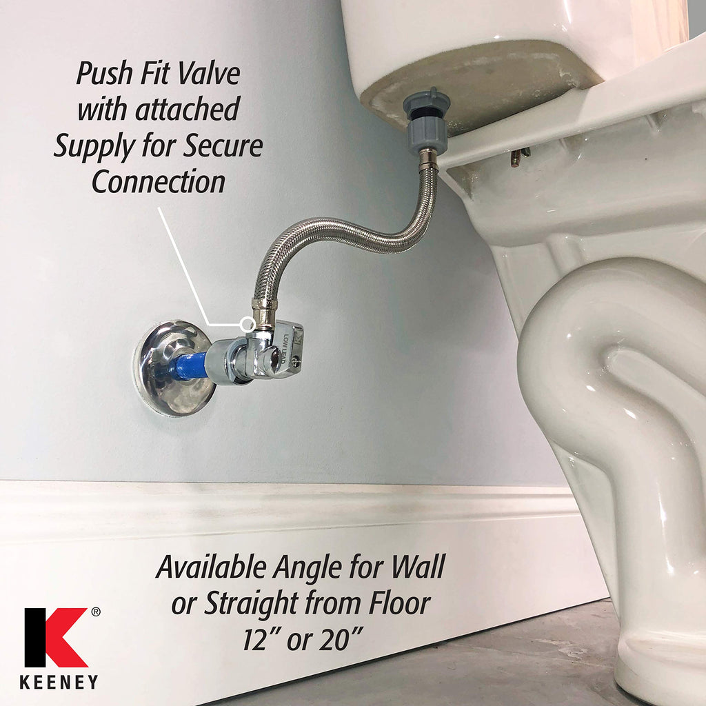 Quarter Turn Angle Valve 5/8-Inch Od By 12-Inch Stainless Steel Toilet Supply, Lead-Free, Quick Lock