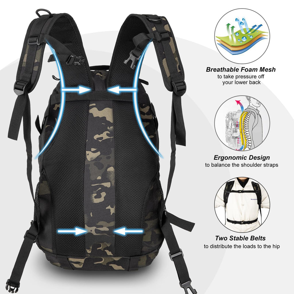 Jueachy Tactical Backpack For Men Hiking Day Pack Molle Military Rucksack Waterproof 30L Edc Bag With Usa Flag Patch Black Cp St