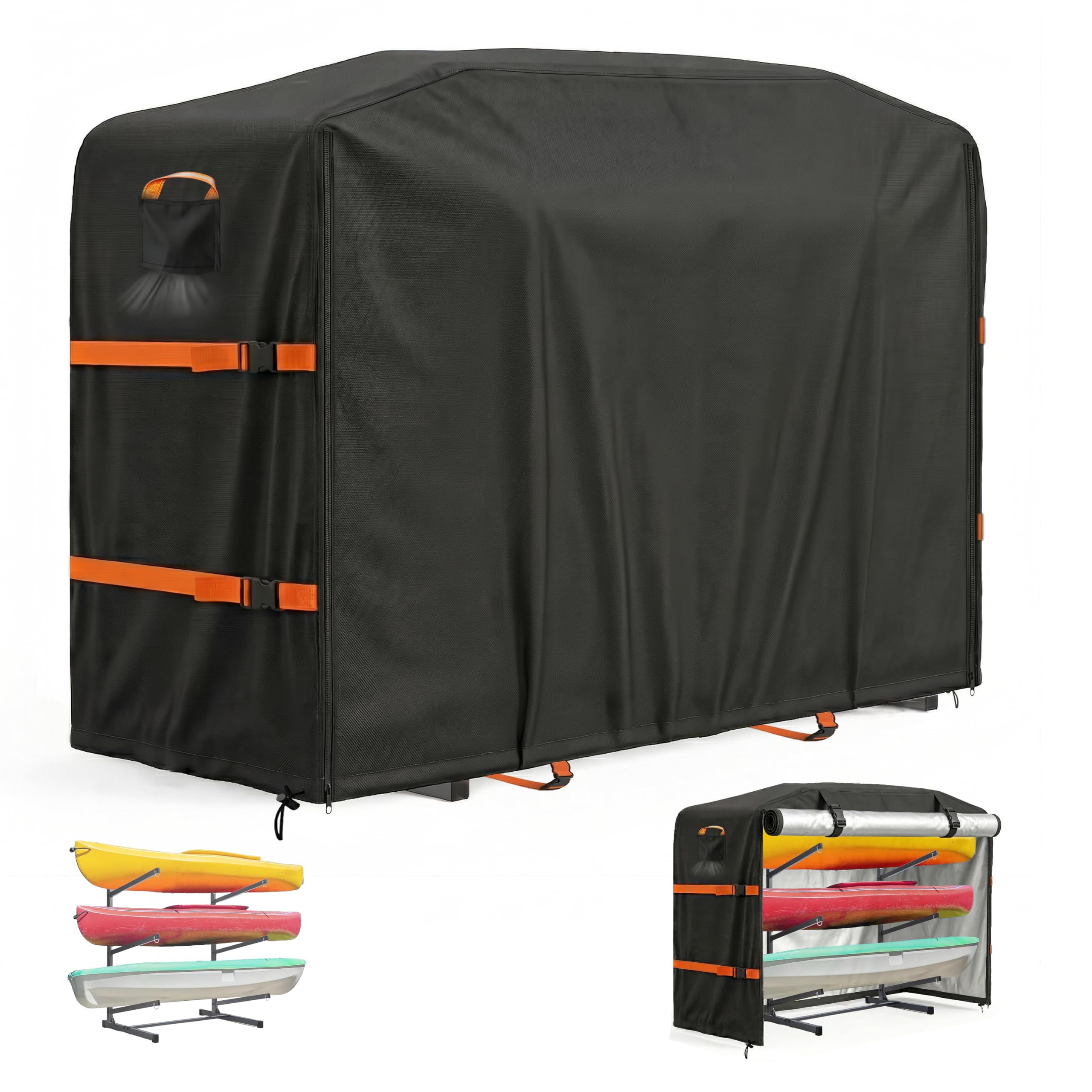 Kayak Rack Cover, Heavy-Duty 600D Waterproof & UV-Resistant, Outdoor Protection for 2-4 Levels 10-12ft Kayaks Racks, Freestandin