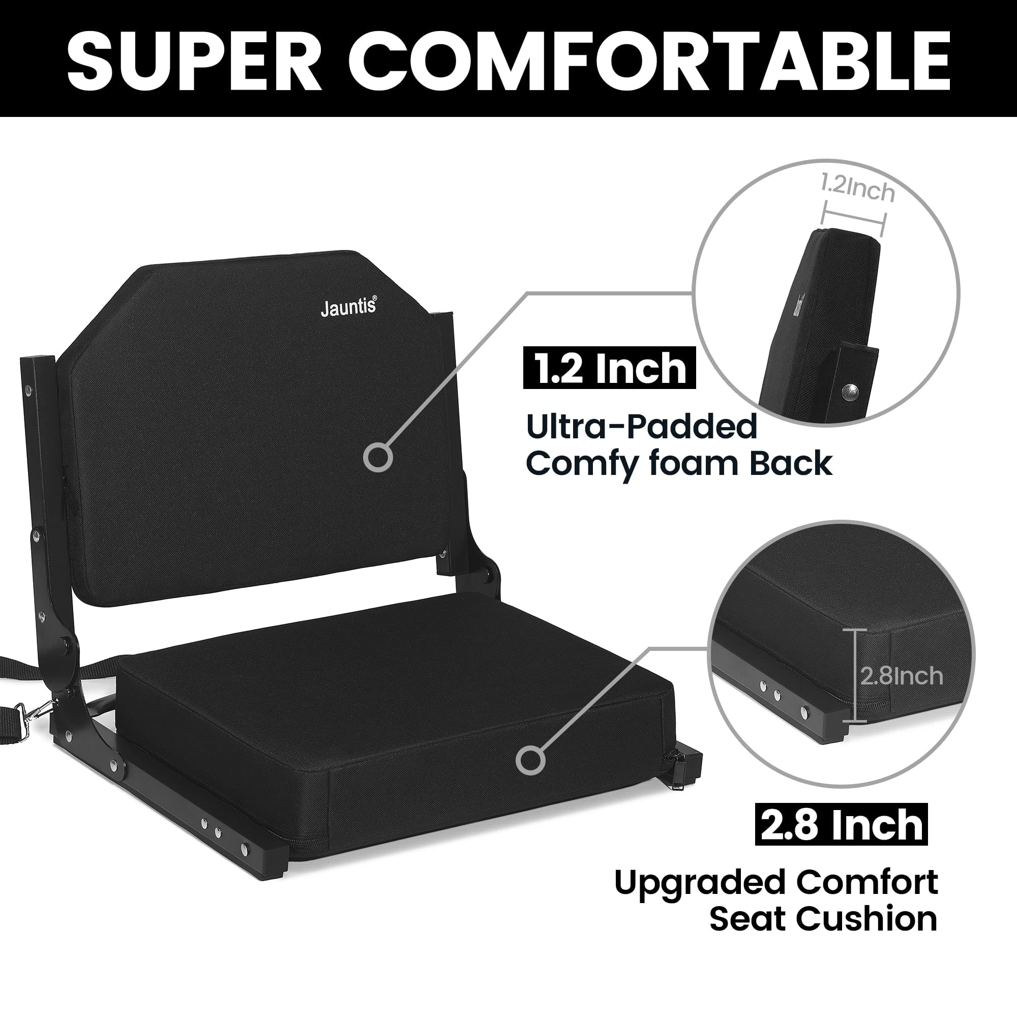 Jauntis Stadium Seats For Bleachers, Bleacher Seats With Ultra Padded Comfy Foam Backs And Cushion, Wide Portable Stadium Chairs