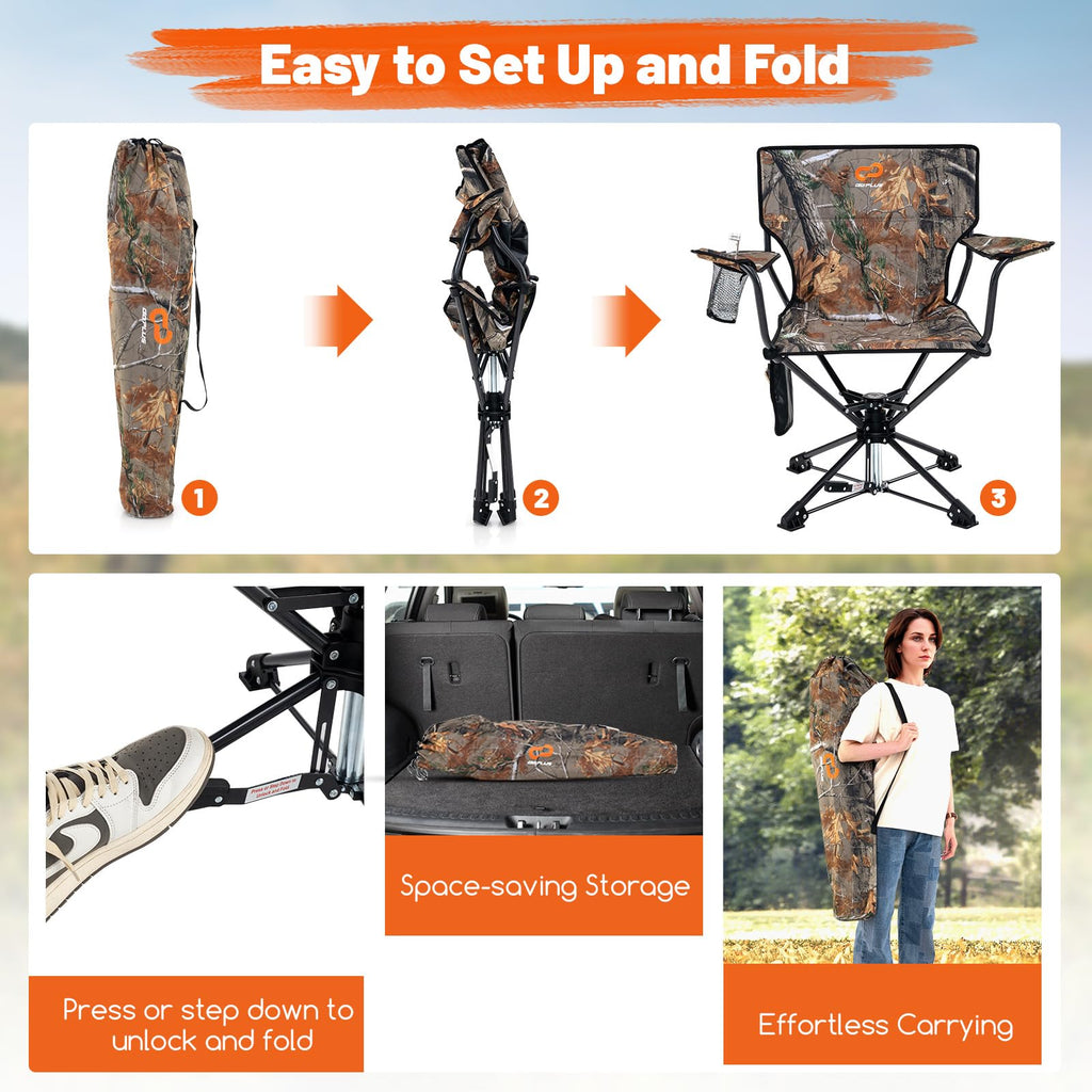 Goplus Swivel Camping Chair, Portable Hunting Chair For Adults W/Cup Holder & Carrying Bag, Folding 360-Degree Free Rotation Law