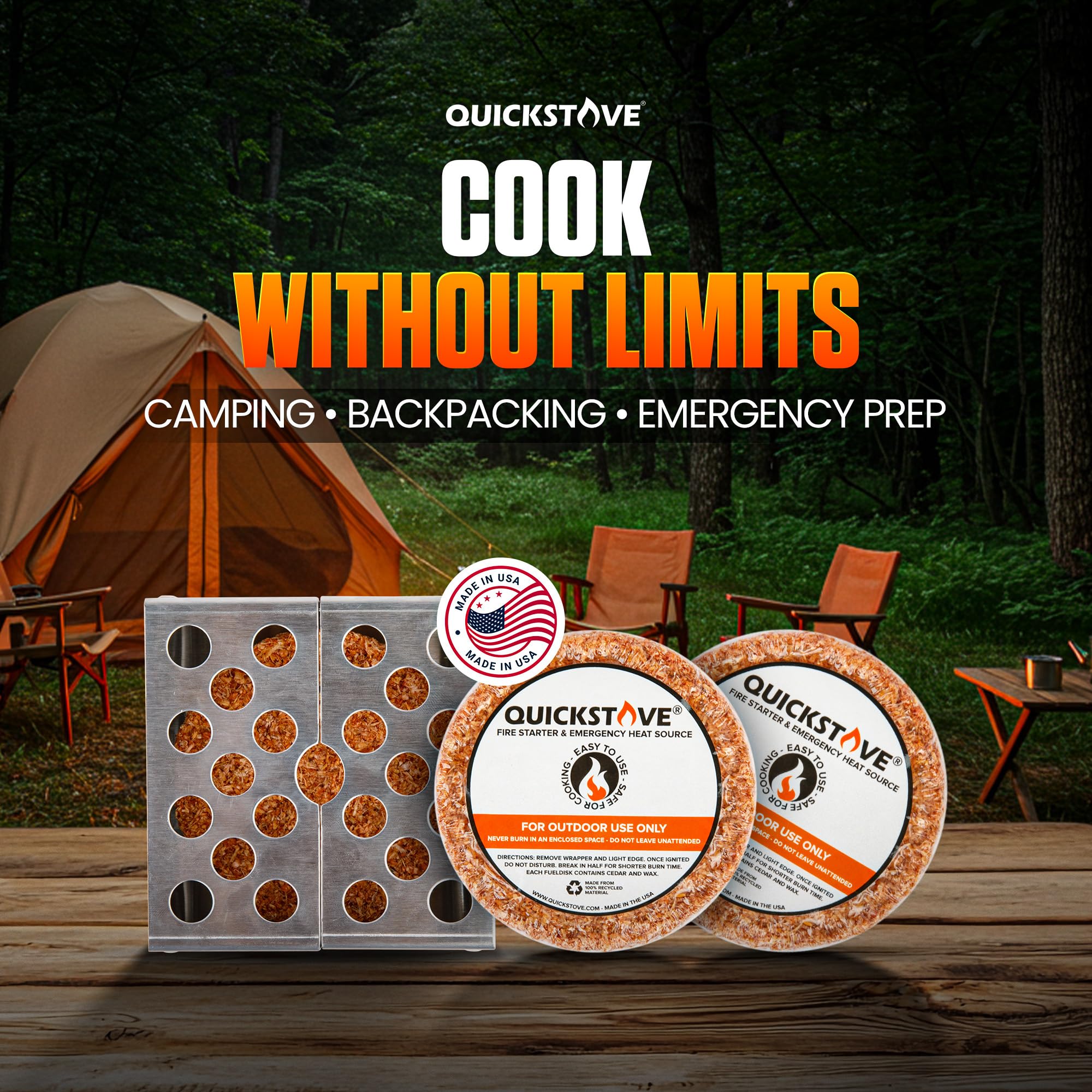 Quickstove Portable Stove With 2 Fire Starters, Lightweight Stainless Steel Wood Burning Stove For Emergency Preparedness, Survi