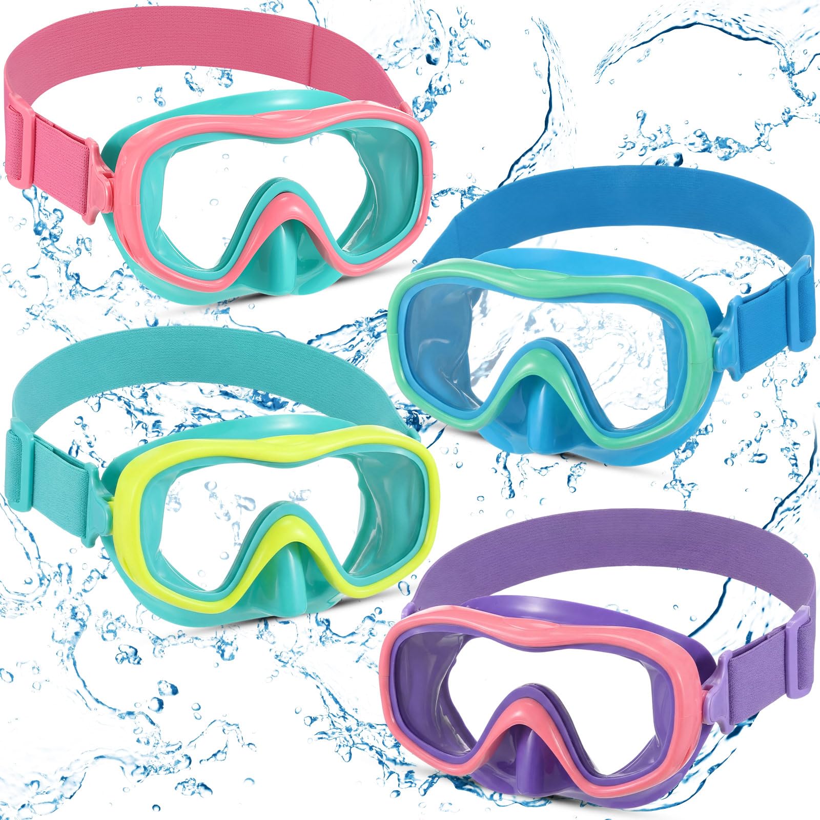 Relaxweex 4 Packs Kids Swim Goggles with Nose Cover Diving Mask Elasticized Fabric Strap Diving Swim Mask Swimming Goggles Lens 